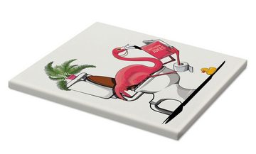 Posterlounge Leinwandbild Wyatt9, Flamingo sitzt auf der Toilette, Badezimmer Illustration