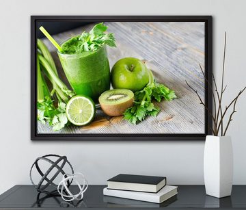 Pixxprint Leinwandbild BIO Smoothie Apfel Limette Kiwi, Wanddekoration (1 St), Leinwandbild fertig bespannt, in einem Schattenfugen-Bilderrahmen gefasst, inkl. Zackenaufhänger