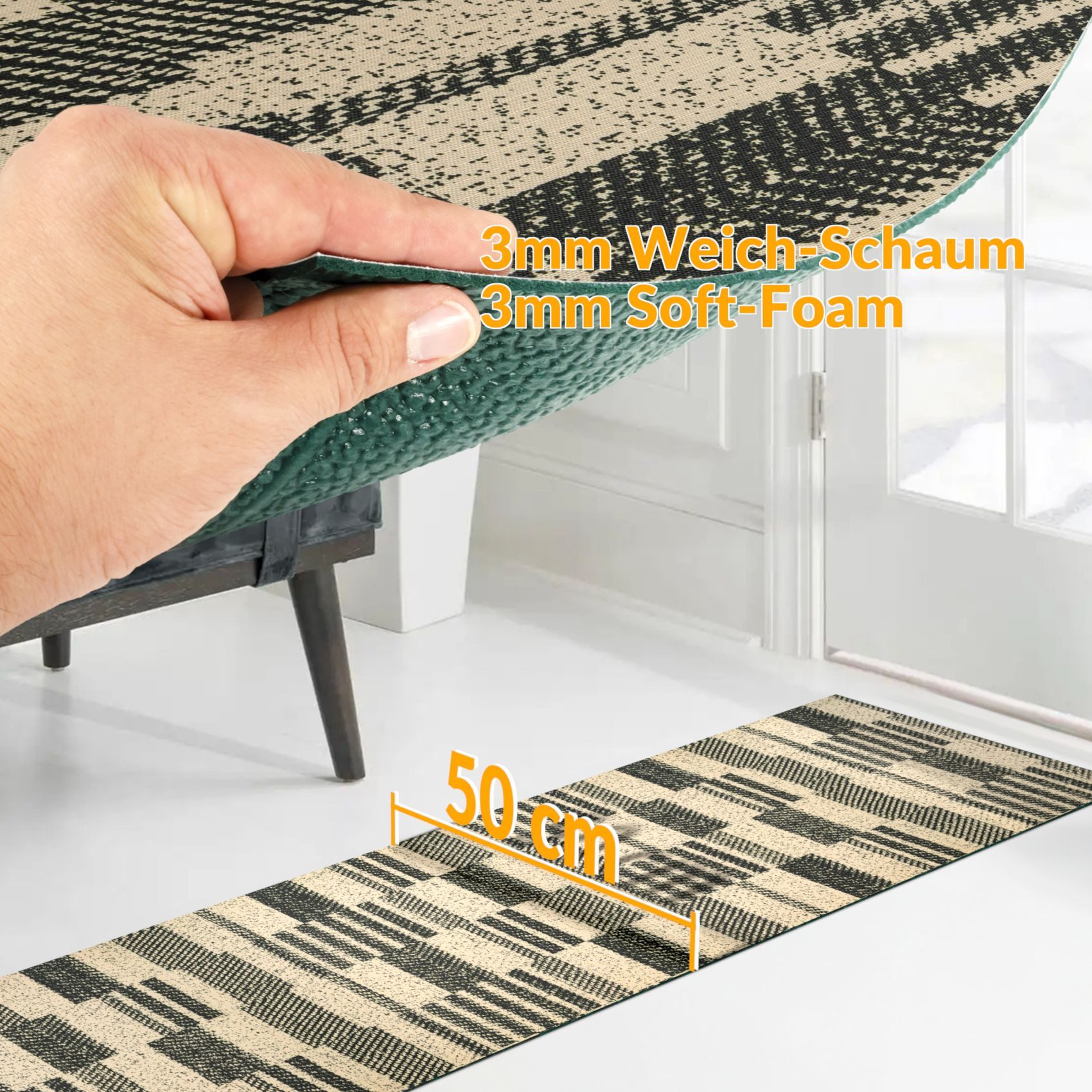 ANRO Küchenläufer Hochwertig GreenLine Flurläufer Teppichläufer Textil, Eckig, Bodenläufer 100x52cm Barcode Patchwork Dunkel pflegeleicht