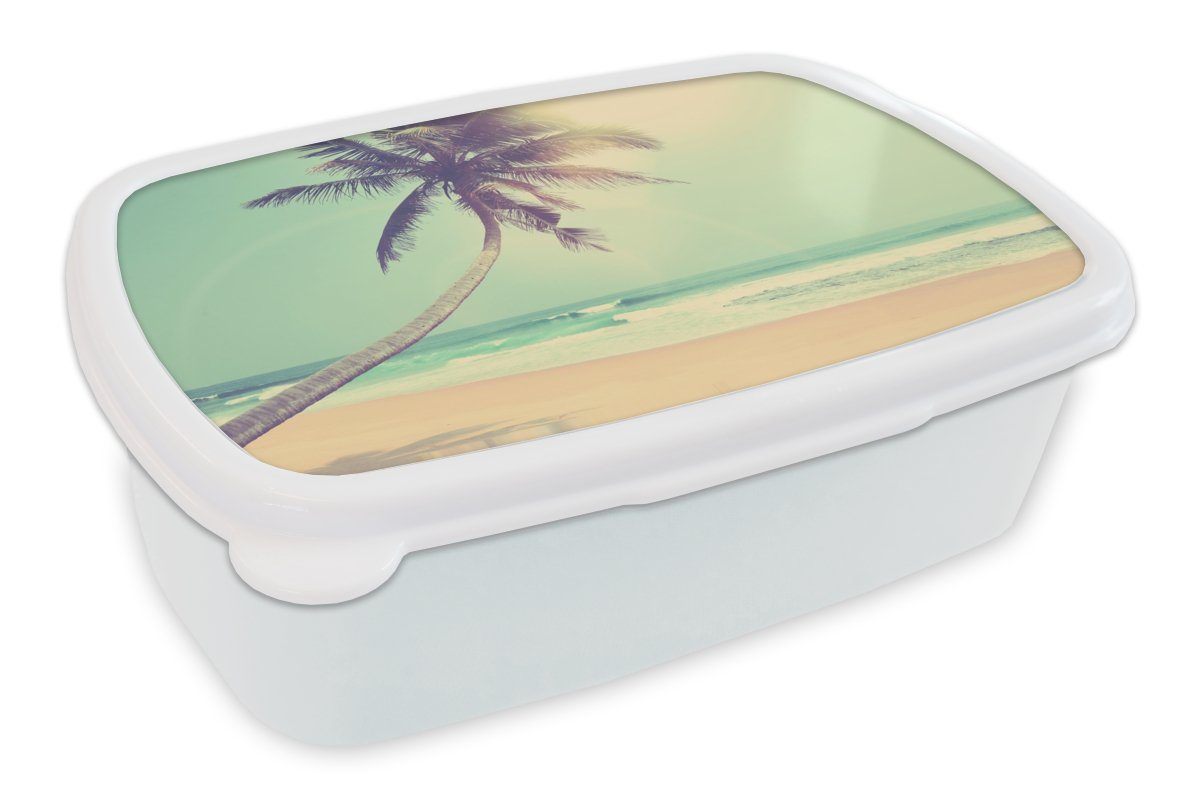 MuchoWow Lunchbox Retro - Palme - Sonne - Sommer, Kunststoff, (2-tlg), Brotbox für Kinder und Erwachsene, Brotdose, für Jungs und Mädchen weiß