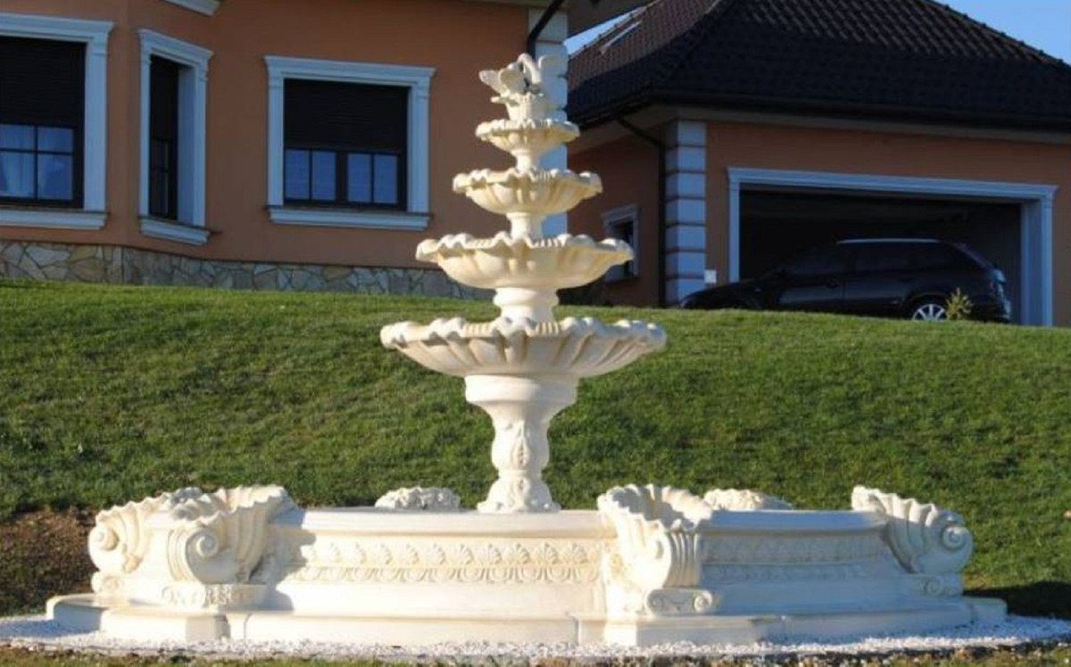 Casa Padrino Gartenbrunnen Barock Garten Deko Springbrunnen Weiß Ø 445 x H. 213 cm - Prunkvoller Gartenbrunnen im Barockstil - Stein Brunnen mit Umrandung - Barock Garten & Terrassen Deko Accessoires