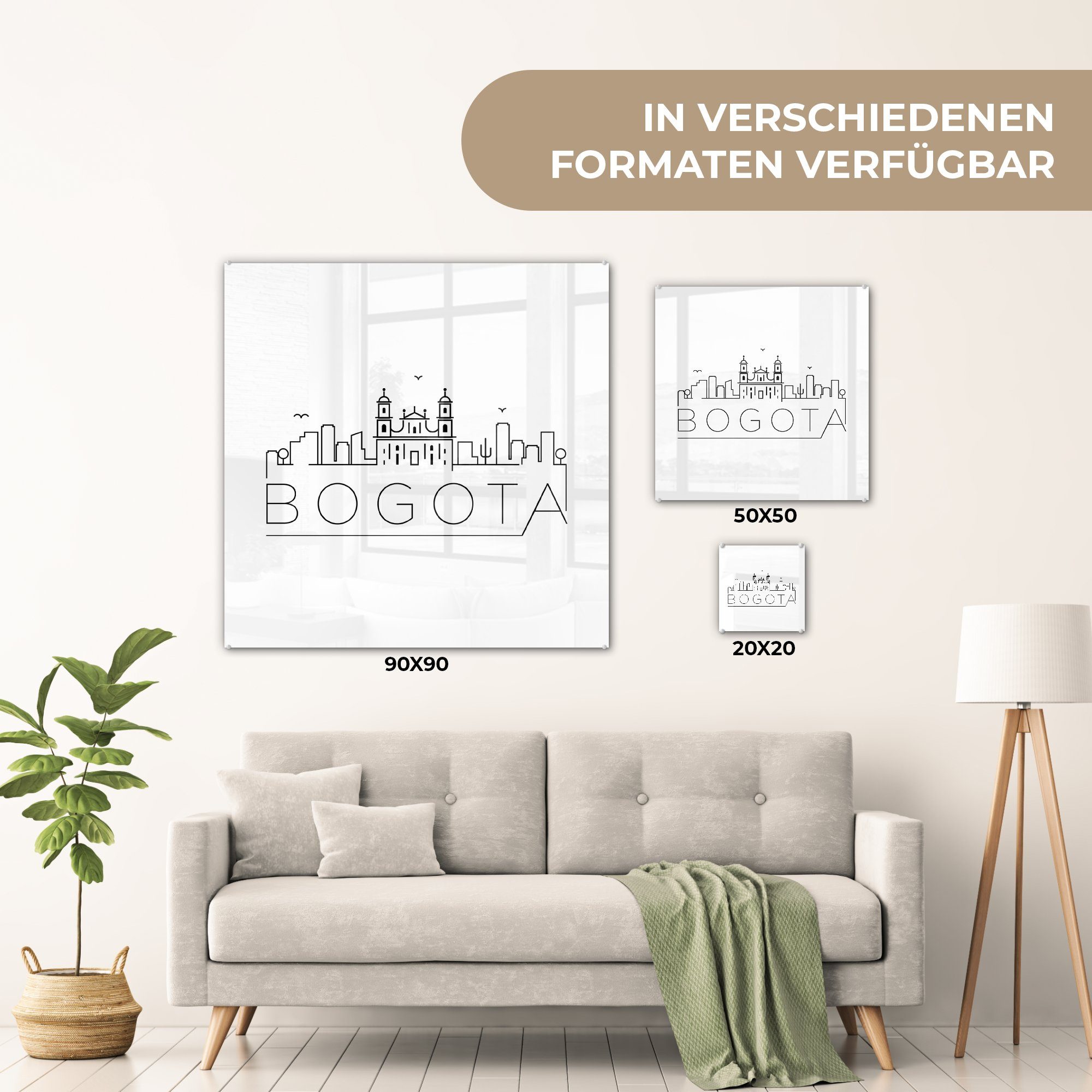 Glas - "Bogota" Wandbild Bilder weiß, Acrylglasbild schwarz Skyline St), - Wanddekoration (1 Foto auf - Glasbilder MuchoWow auf Glas auf