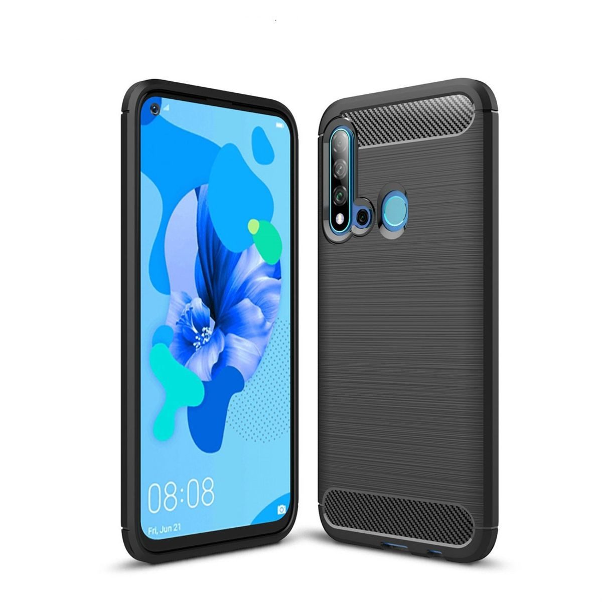 König Design Handyhülle Huawei P20 Lite 2019, Huawei P20 Lite 2019 Handyhülle Carbon Optik Backcover Schwarz