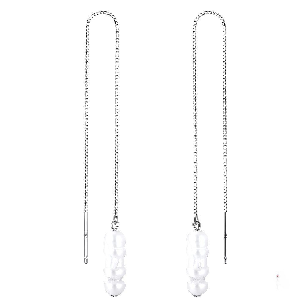 Runde Perlé Perlenohrringe elegante Kettenohrringe mit unregelmäßigen Barockperlen, handgefertigte Ohrringe, 925er Silber, 18K Gold, Süßwasserperlen