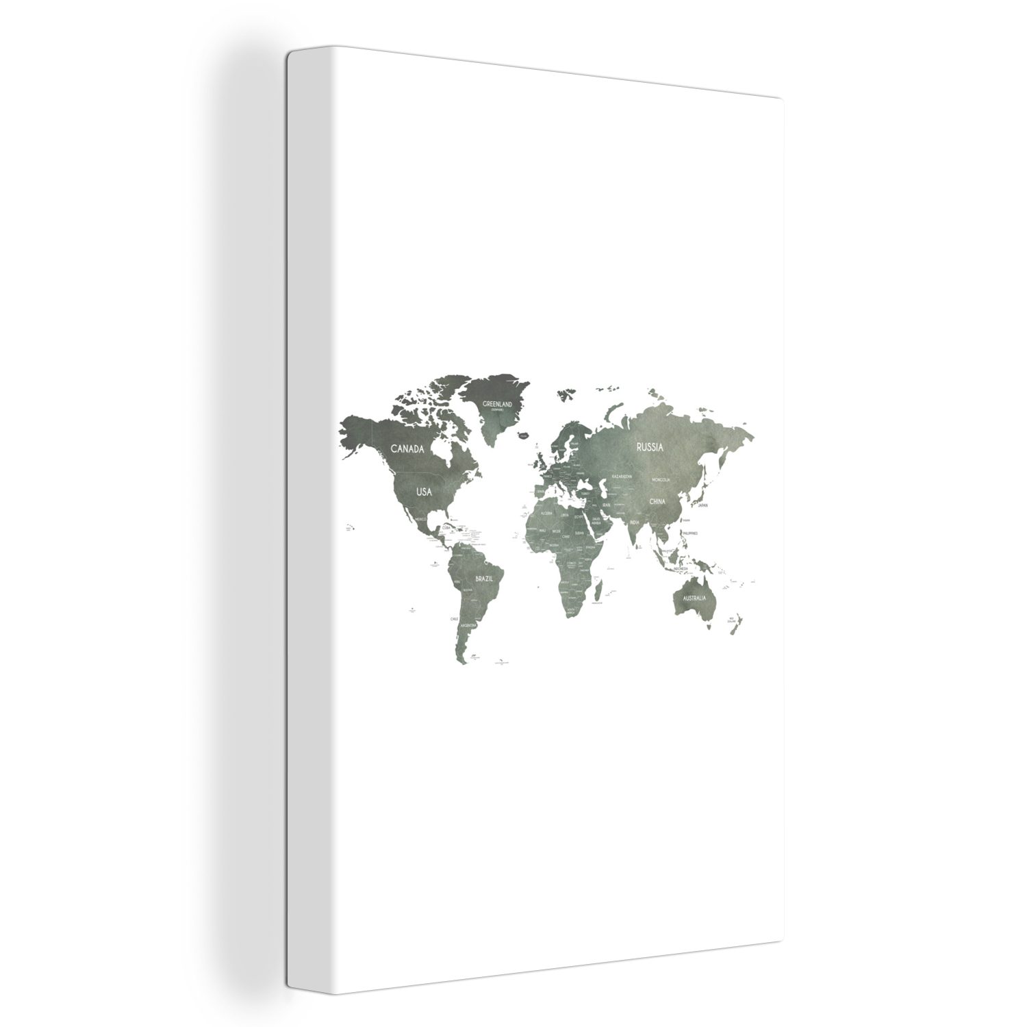 Leinwandbild - 20x30 Zackenaufhänger, cm Land, Grau Leinwandbild inkl. Weltkarte Gemälde, - OneMillionCanvasses® (1 bespannt St), fertig