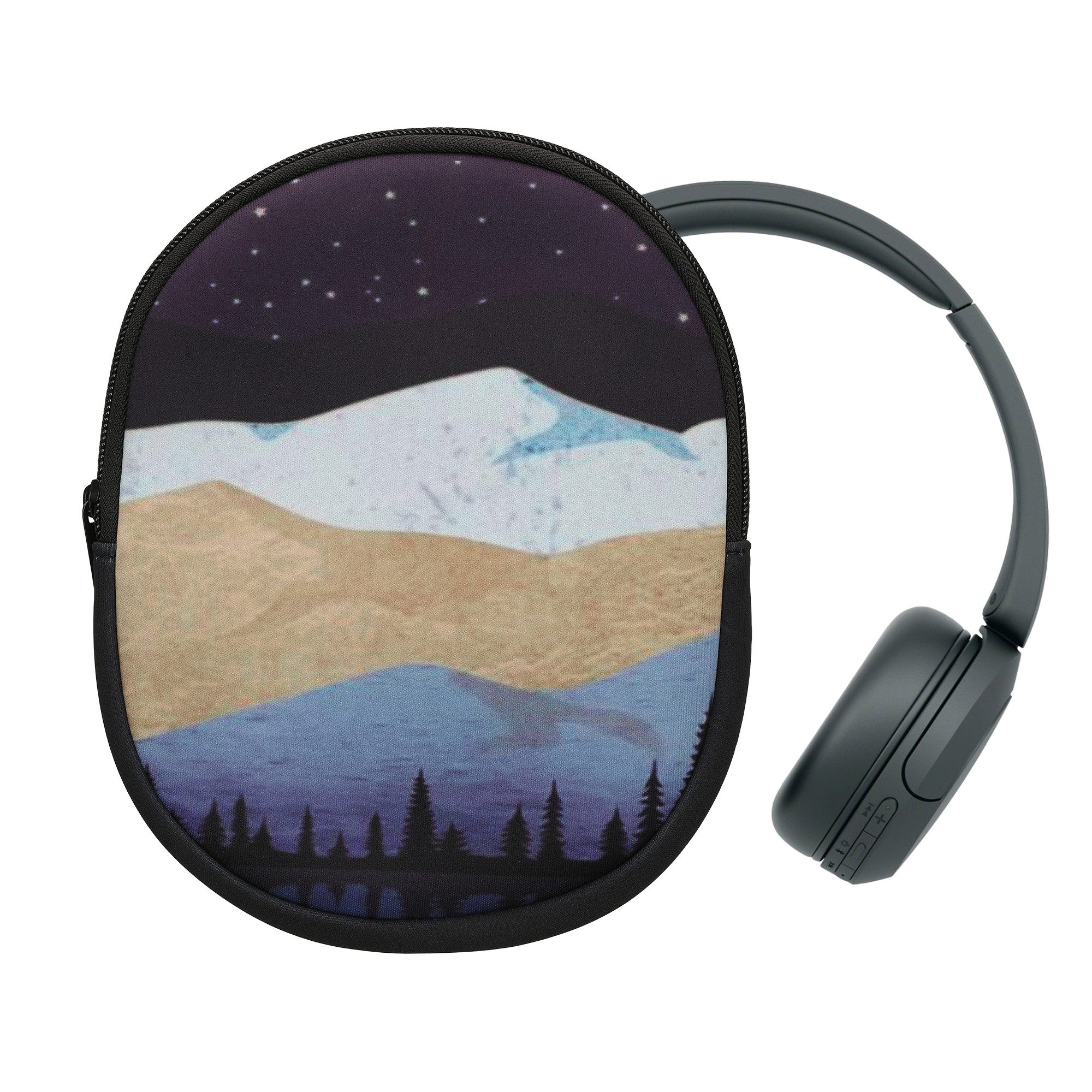 kwmobile Kopfhörer-Schutzhülle Hülle für Sony WH-CH520 / WH-CH510 / MDR-ZX110 Neopren Tasche, Case für Headset aus Neopren Stoff Sternenhimmel Nacht See Design