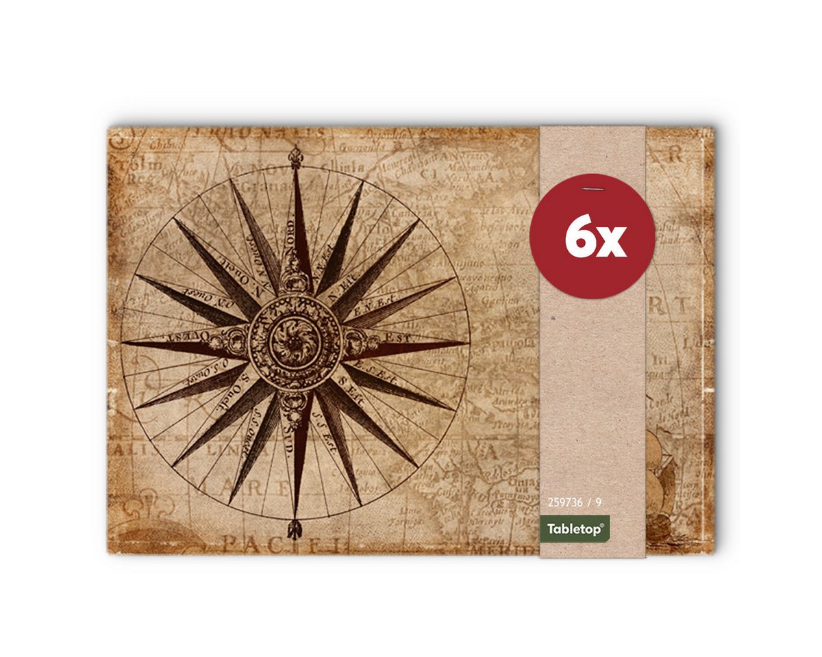 matches21 HOME & HOBBY Platzset Abwaschbare Tischsets 6er Set Kompass & Schatz-Karte Maritim, (6-St), Platzsets als Tisch-Untersetzer und Tisch-Deko für Esstisch Teller