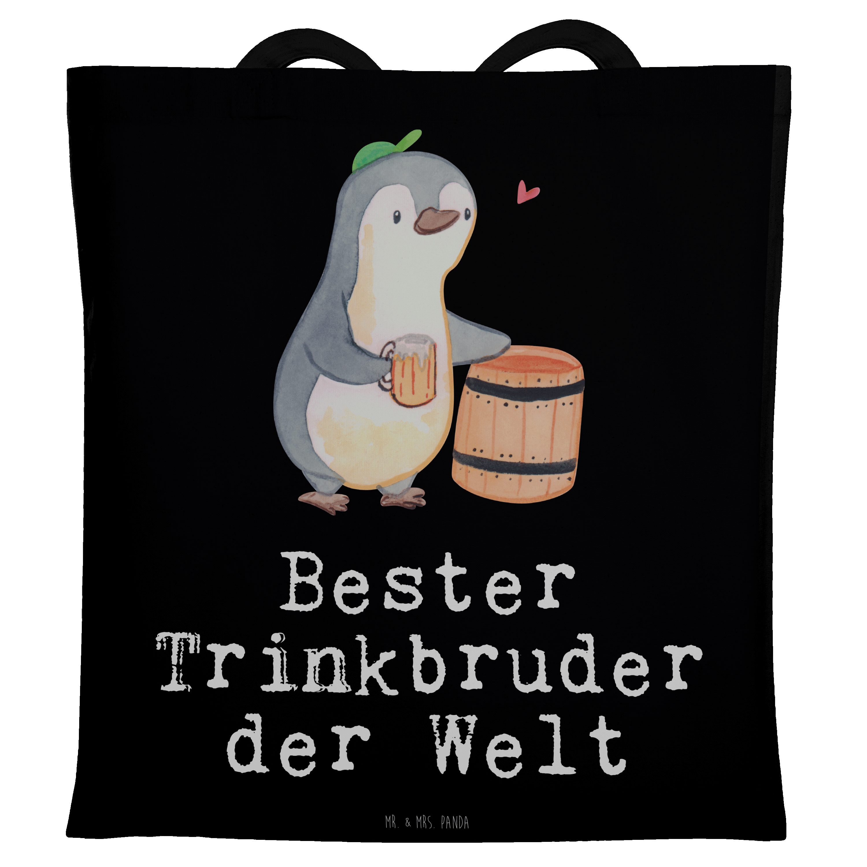 Mr. & Mrs. Panda Tragetasche Pinguin Bester Trinkbruder der Welt - Schwarz - Geschenk, Beutel, Ein (1-tlg)
