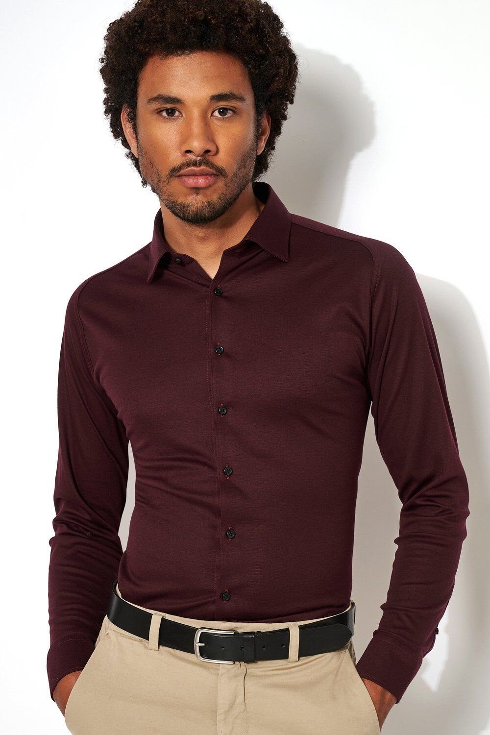 Desoto im piquee burgundy dark Businesshemd Uni-Look
