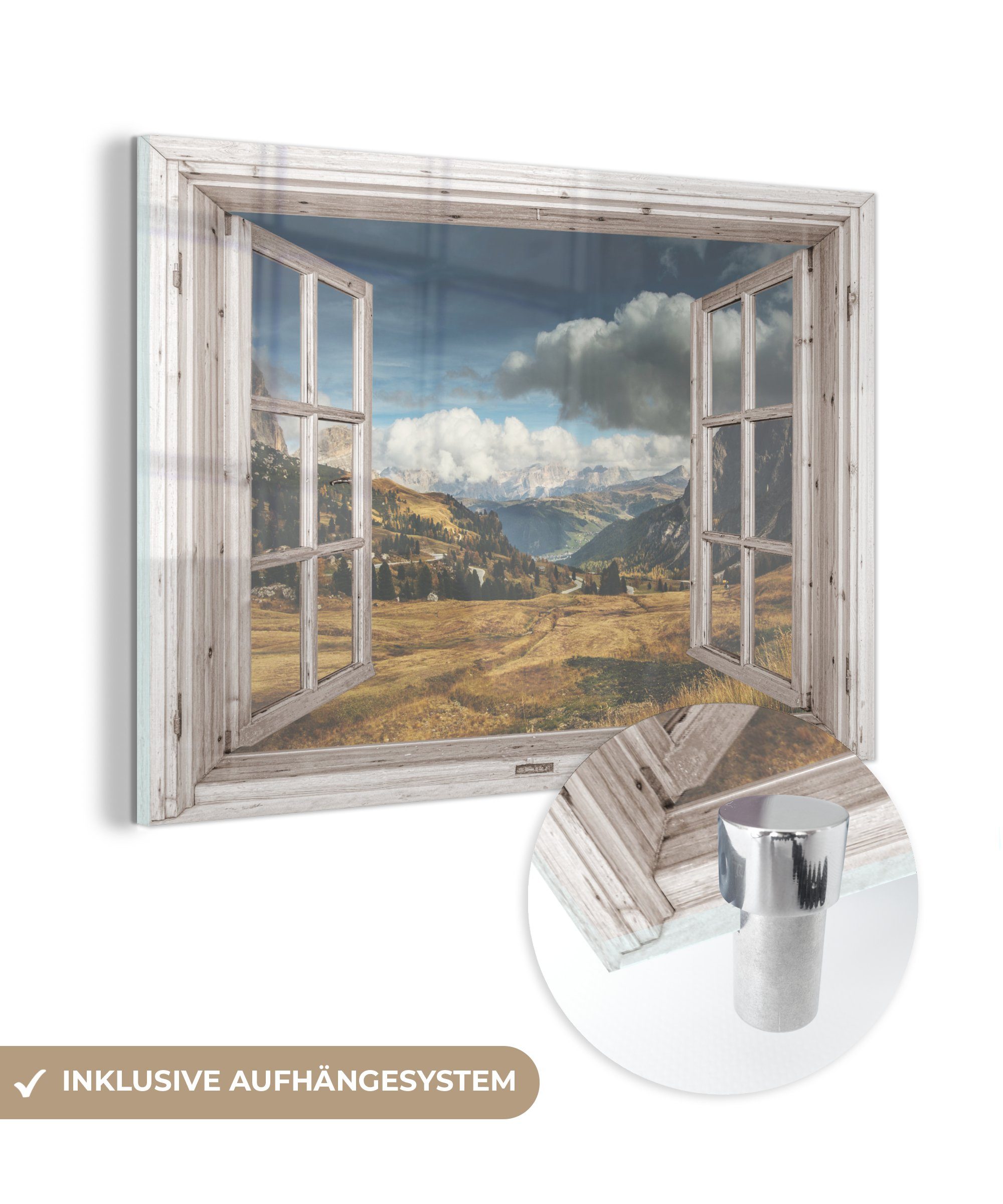 MuchoWow Acrylglasbild Aussicht - Berg - Gras, (1 St), Glasbilder - Bilder auf Glas Wandbild - Foto auf Glas - Wanddekoration