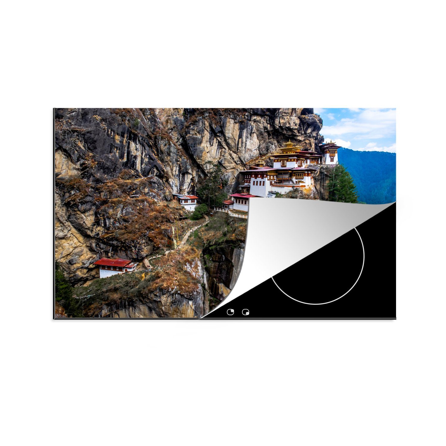 MuchoWow Herdblende-/Abdeckplatte Buddhistische Klöster an einem Berghang, Vinyl, (1 tlg), 81x52 cm, Induktionskochfeld Schutz für die küche, Ceranfeldabdeckung