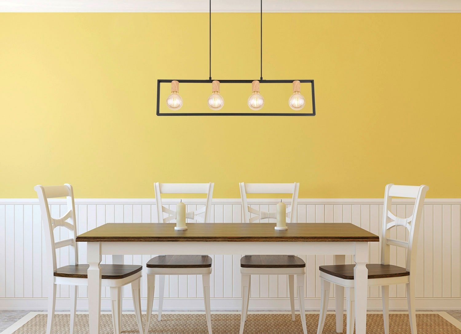 GLOBO LIGHTING Pendelleuchte DANIEL, 4-flammig, Braun, Schwarz matt, Holz, ohne Leuchtmittel, H 150 cm
