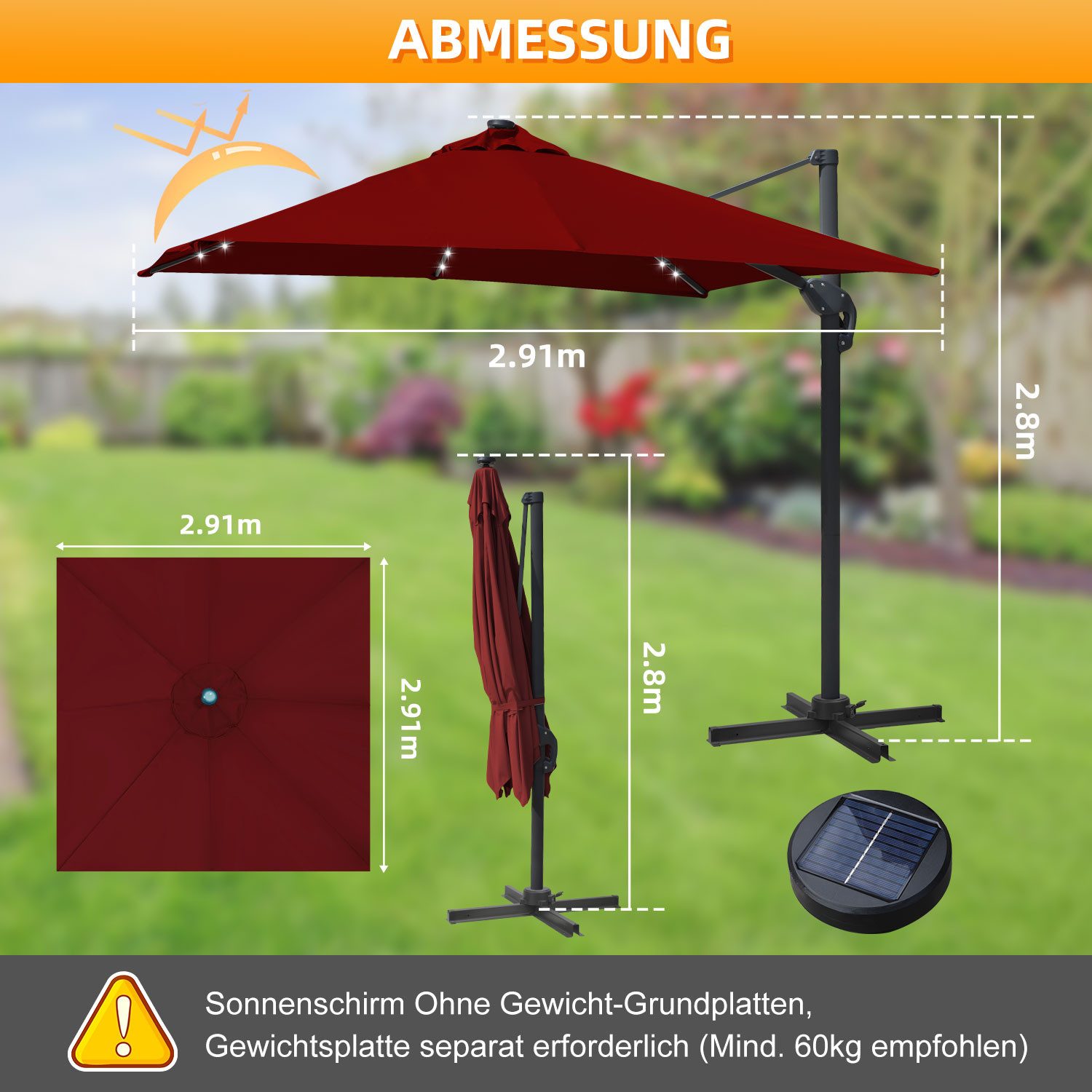 Clanmacy Ampelschirm 300 x 300cm Sonnenschirm günstig online kaufen