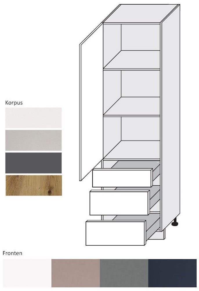 & Bonn matt 1-türig wählbar Feldmann-Wohnen weiß 3 Vorratsschrank Korpusfarbe Schubladen 60cm Front-