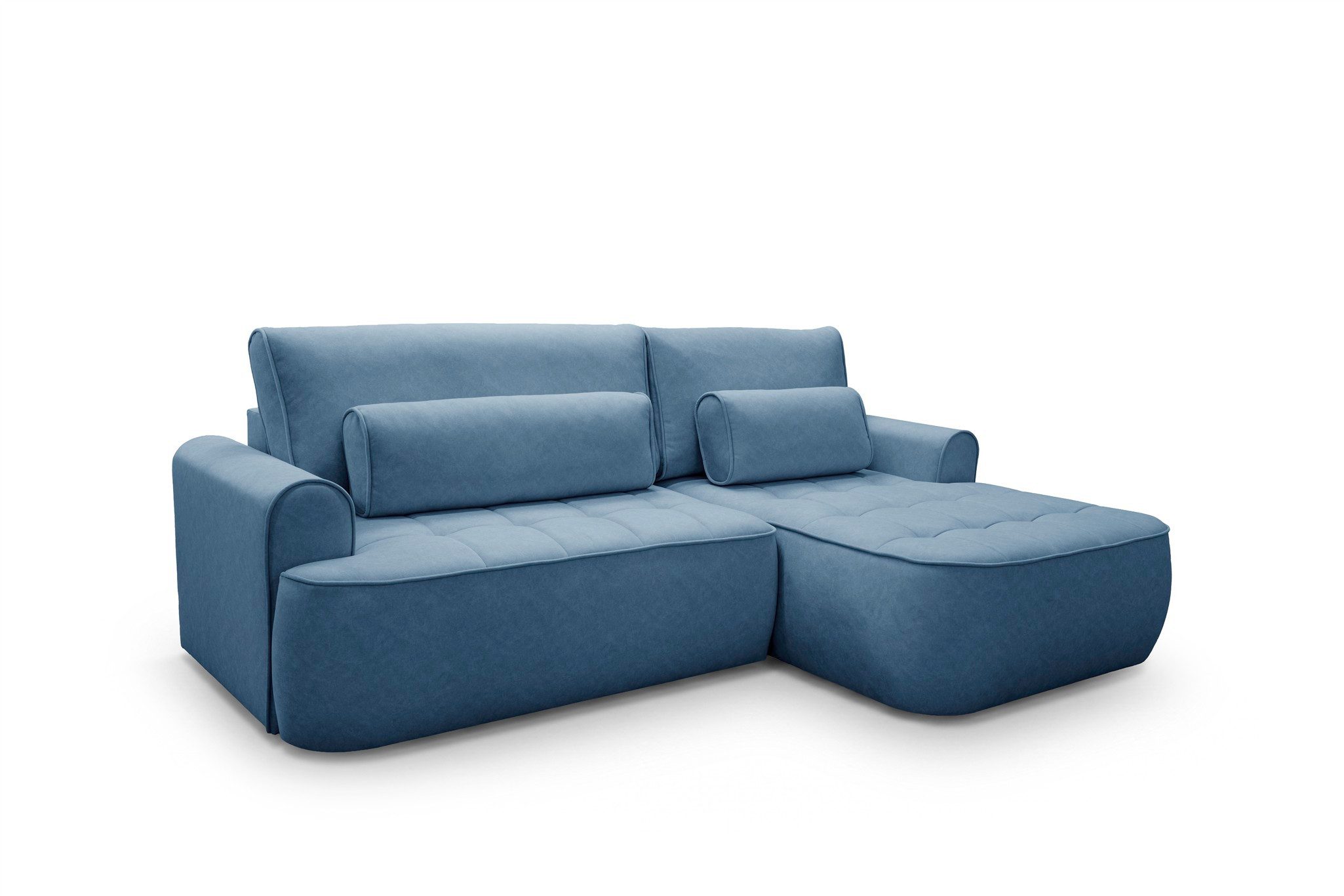 Fun Möbel Ecksofa Sofa mit Schlaffunktion HUNTER Sofa in Velourstoff Cloud, mit Ottomane Links oder Rechts, inkl. 2 x Zierkissen, Sofa rücken echt bezogen