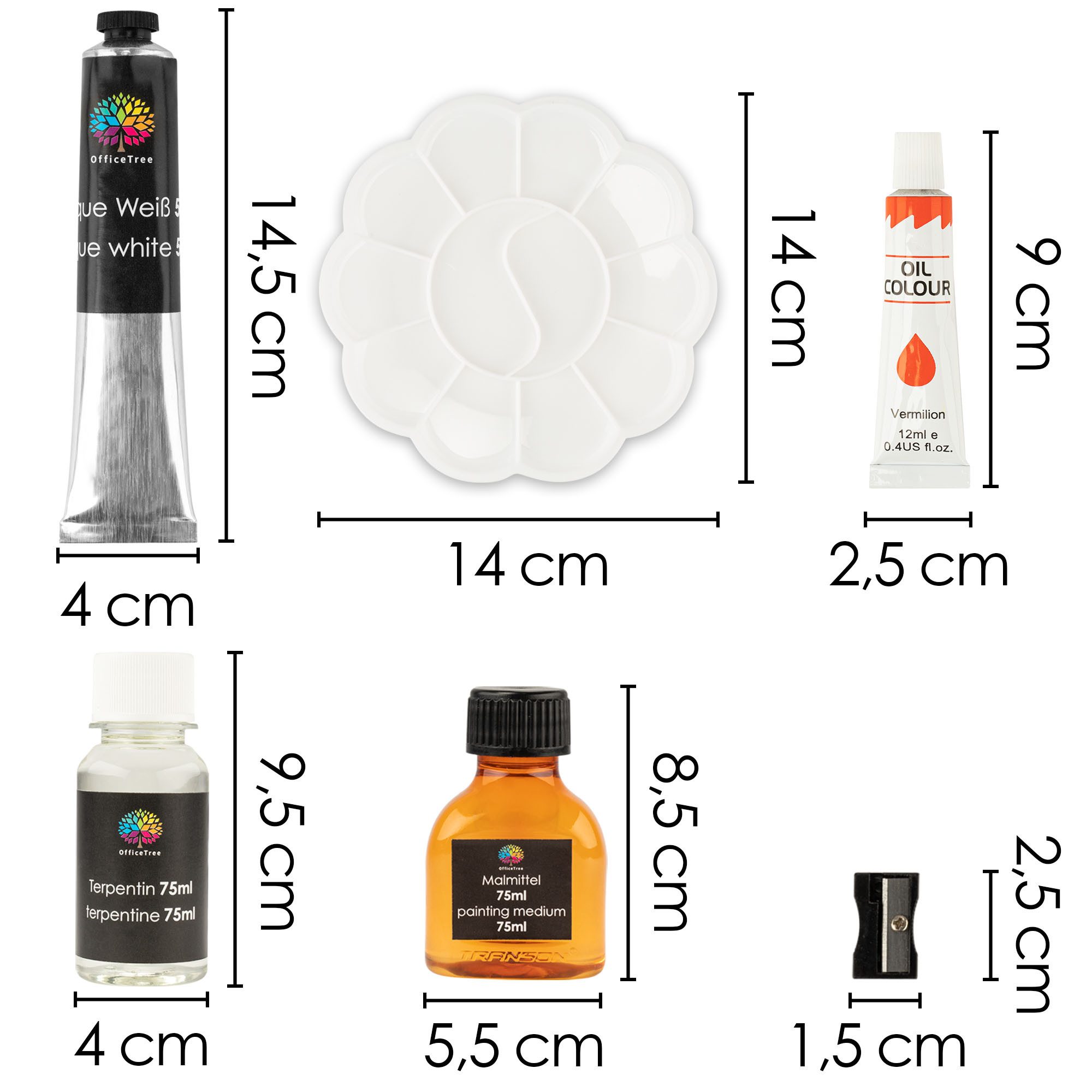 OfficeTree Kreativset OfficeTree Ölfarben mit Zubehör, (24er Set), Komplettes Starterset