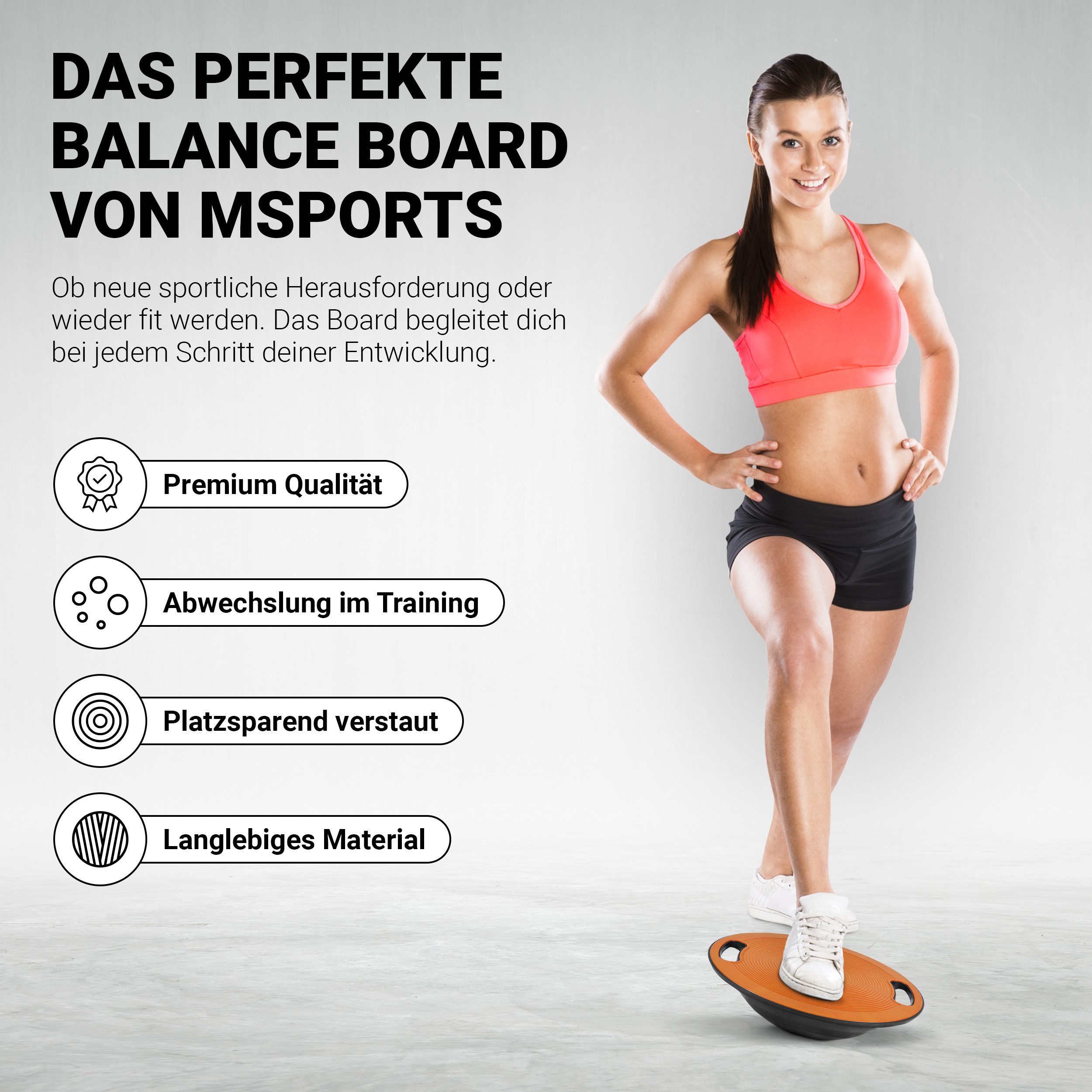 MSports® Stabilisations-Therapiegerät MSPORTS Balance Board Premium 40 cm Durchmesser inkl. Übungsposter