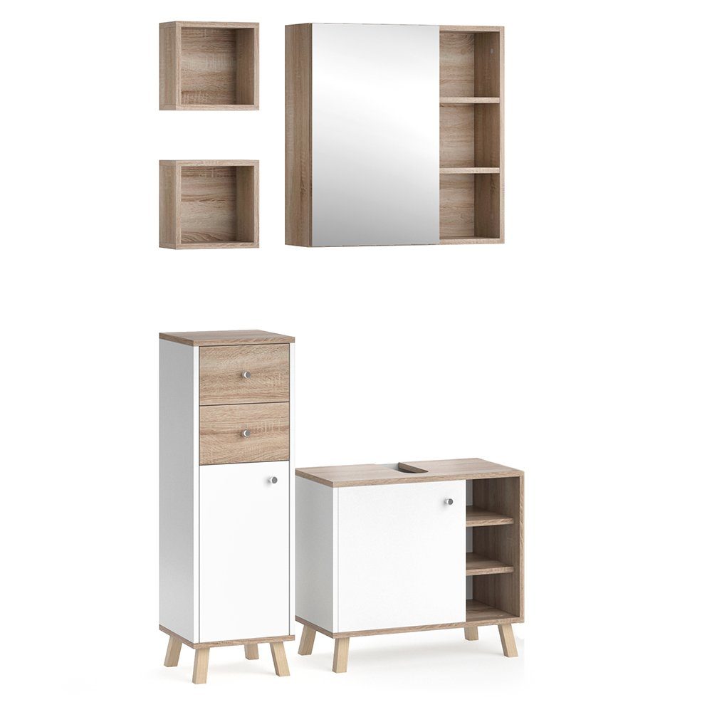 Vicco Badmöbel-Set Senyo, Weiß/Sonoma, 4 Teile, günstig online kaufen