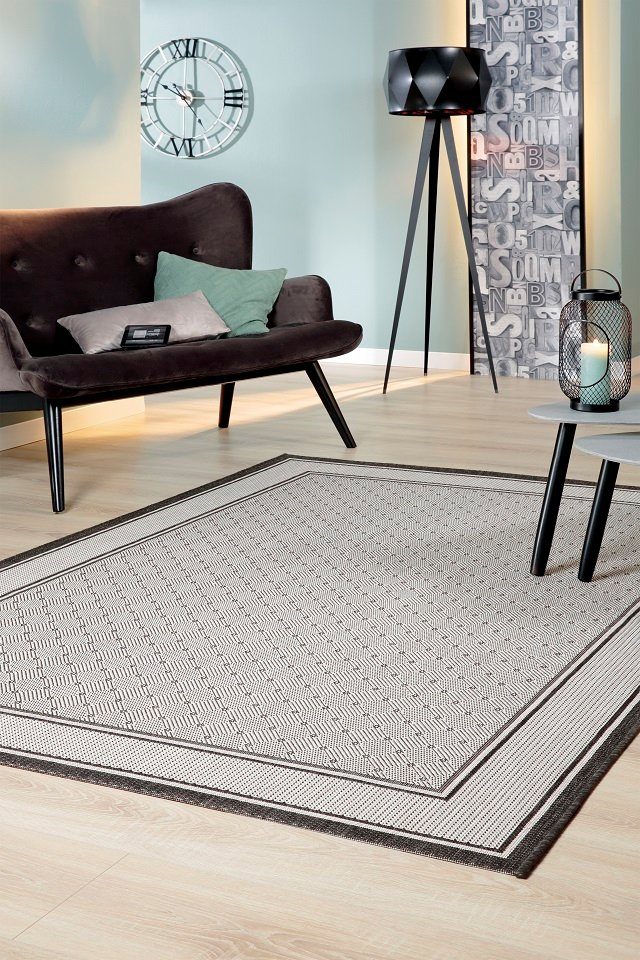 Teppich Teppich modern Design, silber-grau, Peyer Syntex, Rechteckig, Höhe: 5 mm, Flachgewebe, Indoor & Outdoor, mit Bordüre, gepunktet, rechteckig