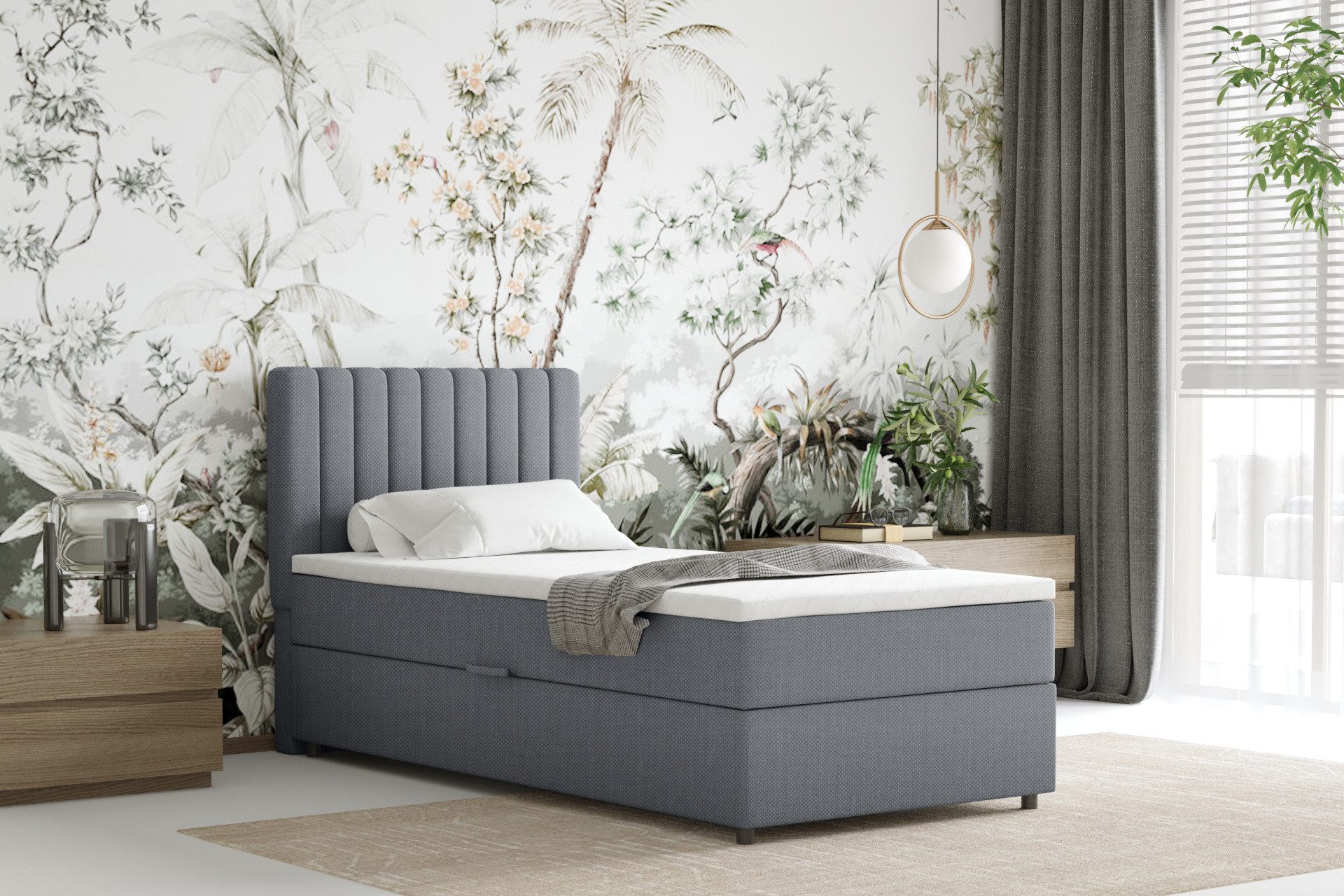 Homesy Boxspringbett EVEREST – Komfortables Einzelbett im modernen Trenddesign (Bett inkl. einem Bettkasten und Topper), Große Auswahl an Polsterfarben – Bild 2 von 5