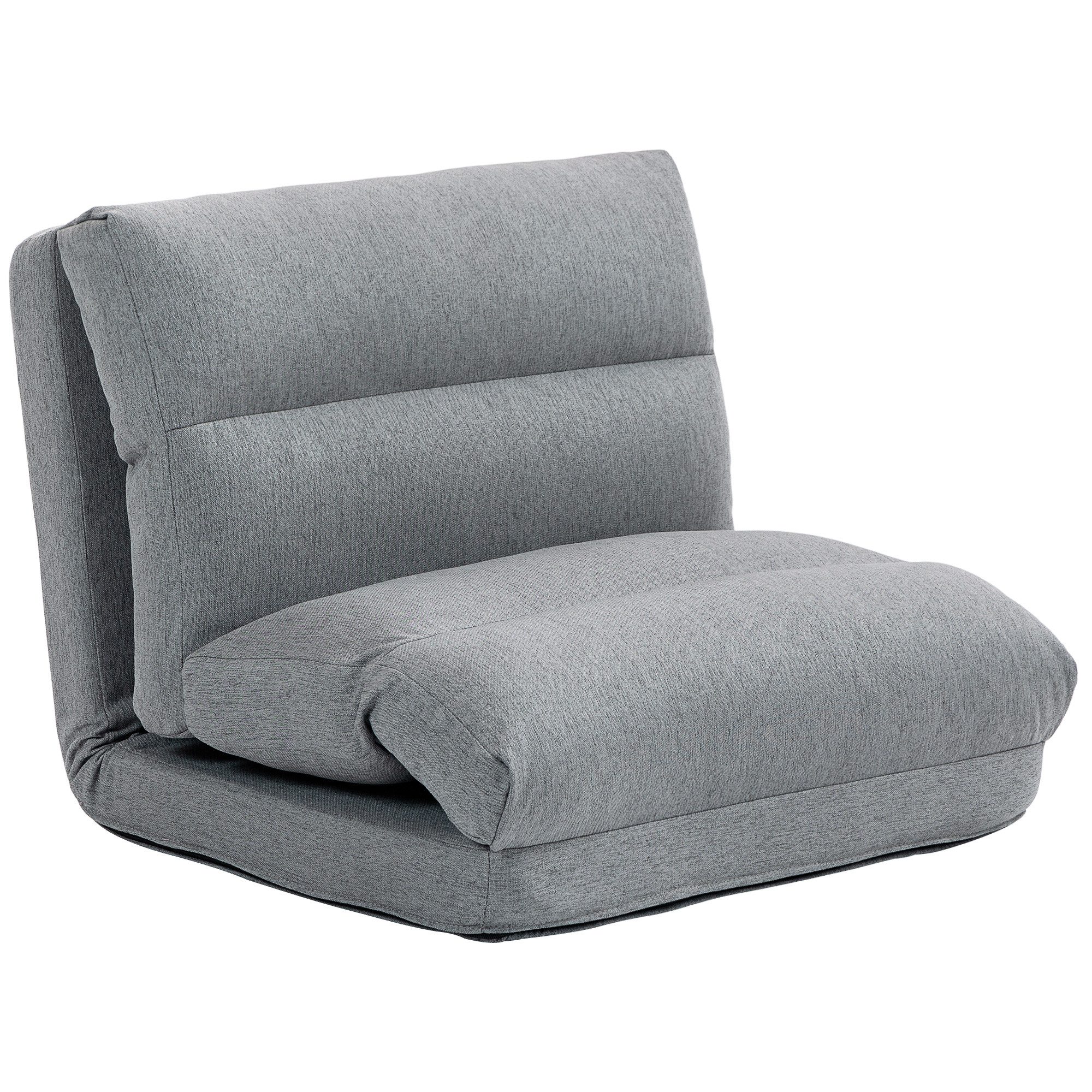 HOMCOM Bodenkissen 3 in 1 Schlafsessel klappbar Schlafsofa mit Bettfunktion, für Wohnzimmer Schlafzimmer Grau