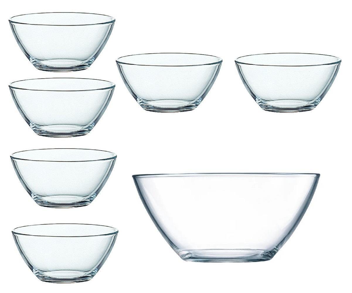 Luminarc Gebäckteller Luminarc Cosmos Schüssel 23 cm+ Schale 12 cm Set 7 tlg, Glas, (Spar-Set)