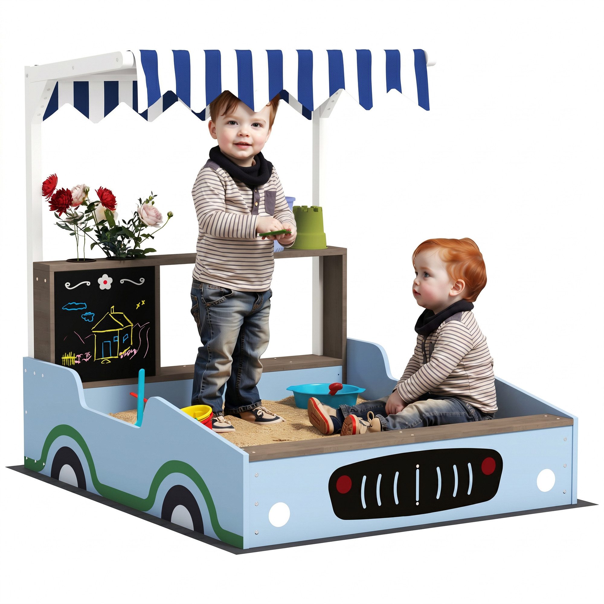 AIYAPLAY Sandkasten Sandkasten Abdeckung Massivholz imprägniert für Outdoor Garten, (Einkaufsladen-Design, 1-tlg., für 2 Kinder im Alter von 3-7 Jahren), Tannenholz, Blau