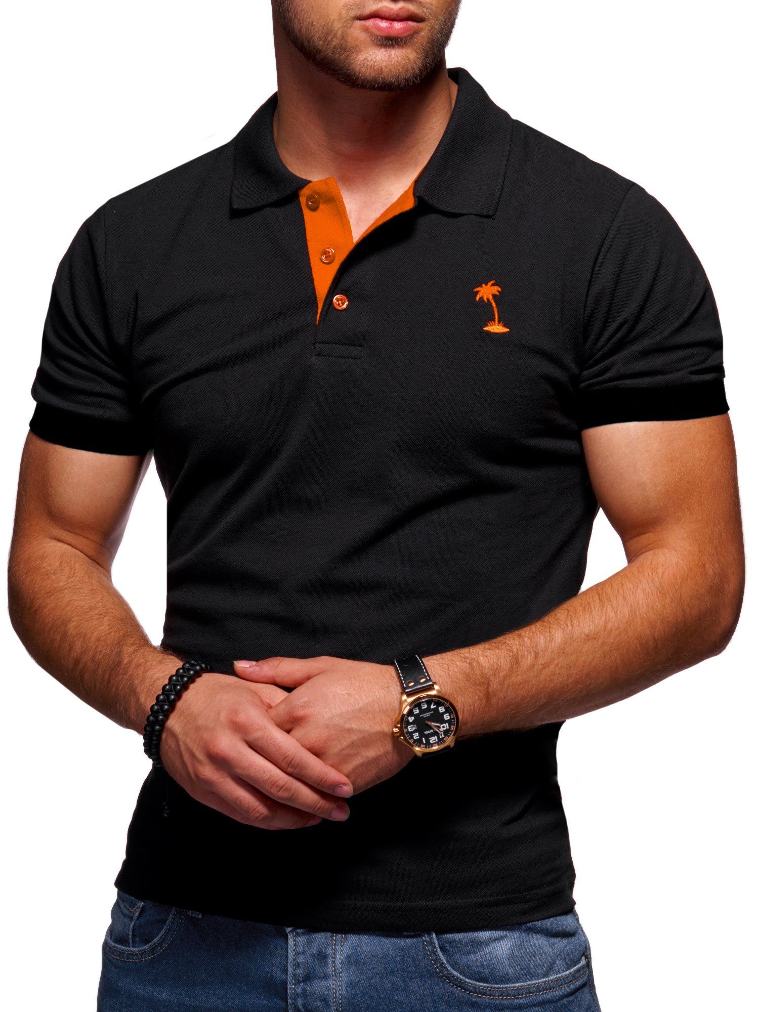 Style-Division Poloshirt SDTOPEKA Basic Polo-Hemd Schwarz-Orange
