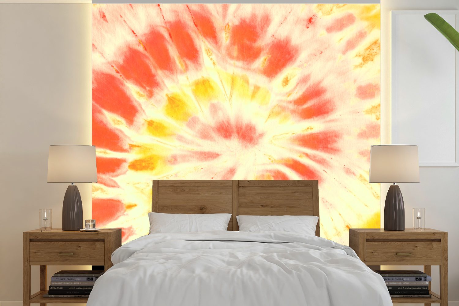 Vinyl Orange, für Fototapete Schlafzimmer, bedruckt, Wandtapete Tapete - MuchoWow oder Krawattenfärbung Matt, (5 Gelb St), - Wohnzimmer