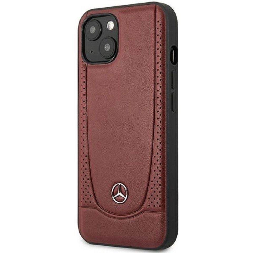 Mercedes Handyhülle Case iPhone 15 Echtleder weinrot Stern Logo 6,1 Zoll, Kantenschutz
