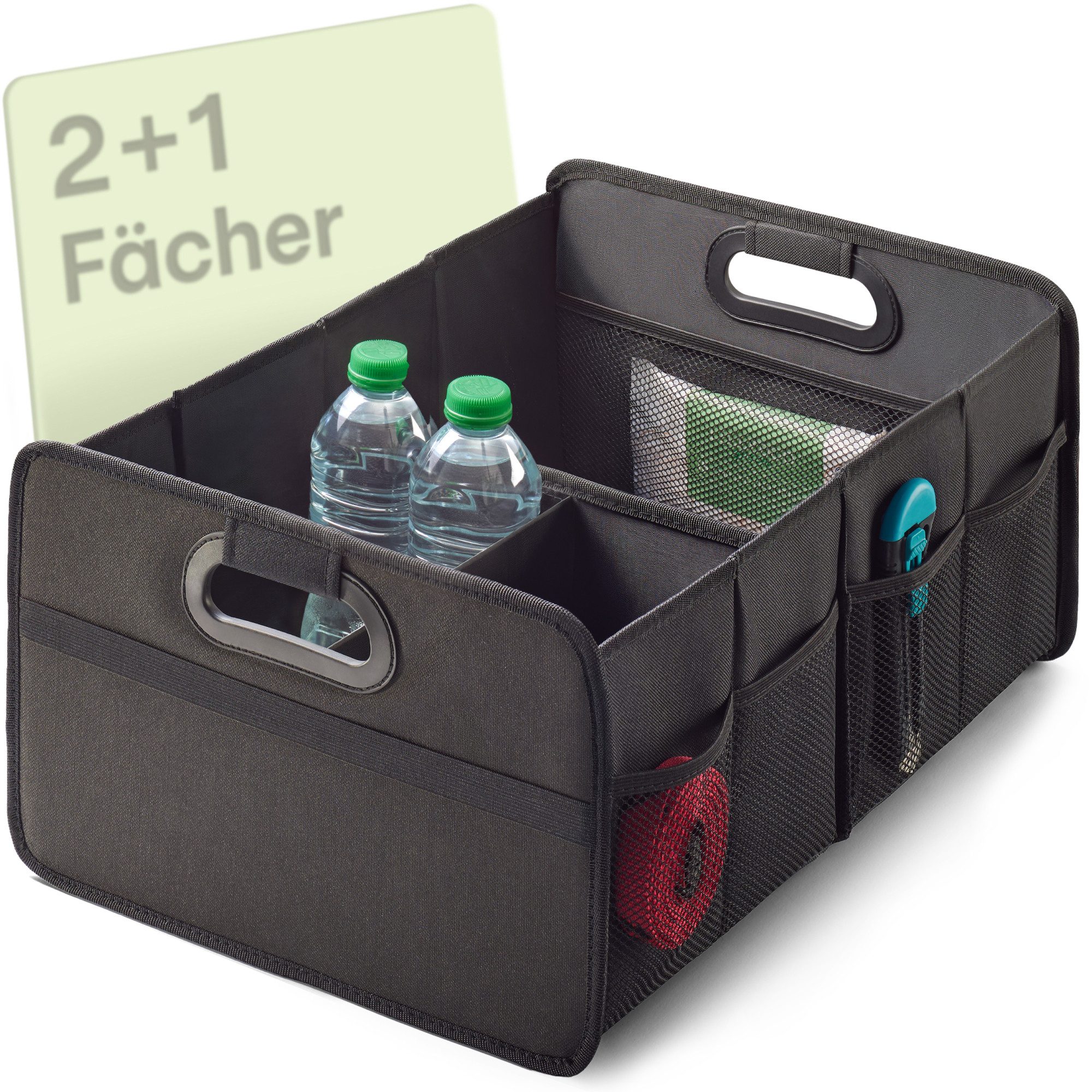 Praknu Kofferraummatte Kofferraum Organizer Faltbar – 3 Fächer mit 5 Taschen – Rutschfest (1 St), Ideale Größe im Auto – Robust & Wasserabweisend aus Oxford Gewebe