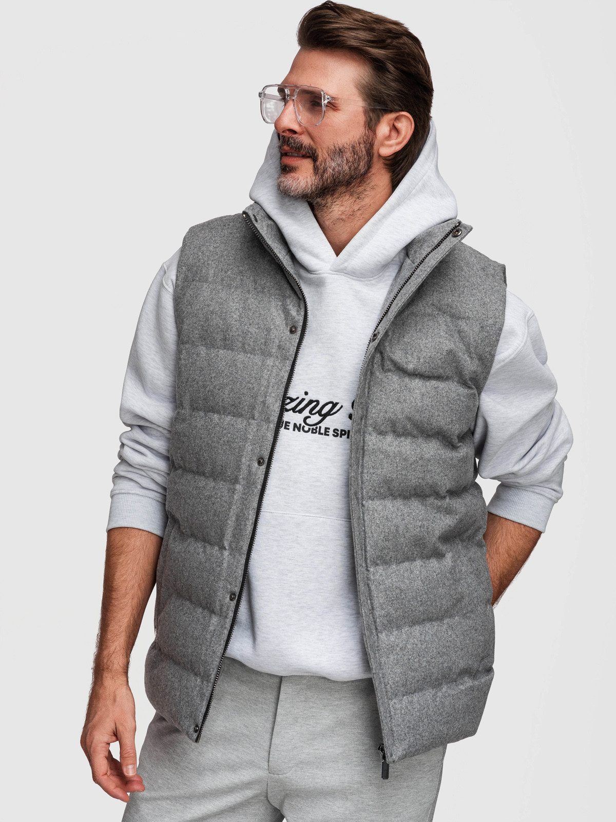 OMBRE Steppweste Herren Steppweste warm mit hohem Kragen Grau S/M (1-tlg)