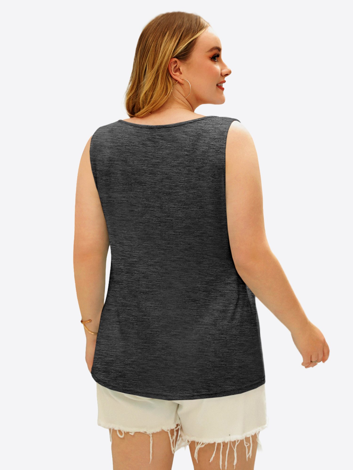 Imily Bela Tanktop Damen Plus Size Ärmelloses Henley-Sommershirt (Packung, 1-tlg., 1per-Pack) Einfarbig