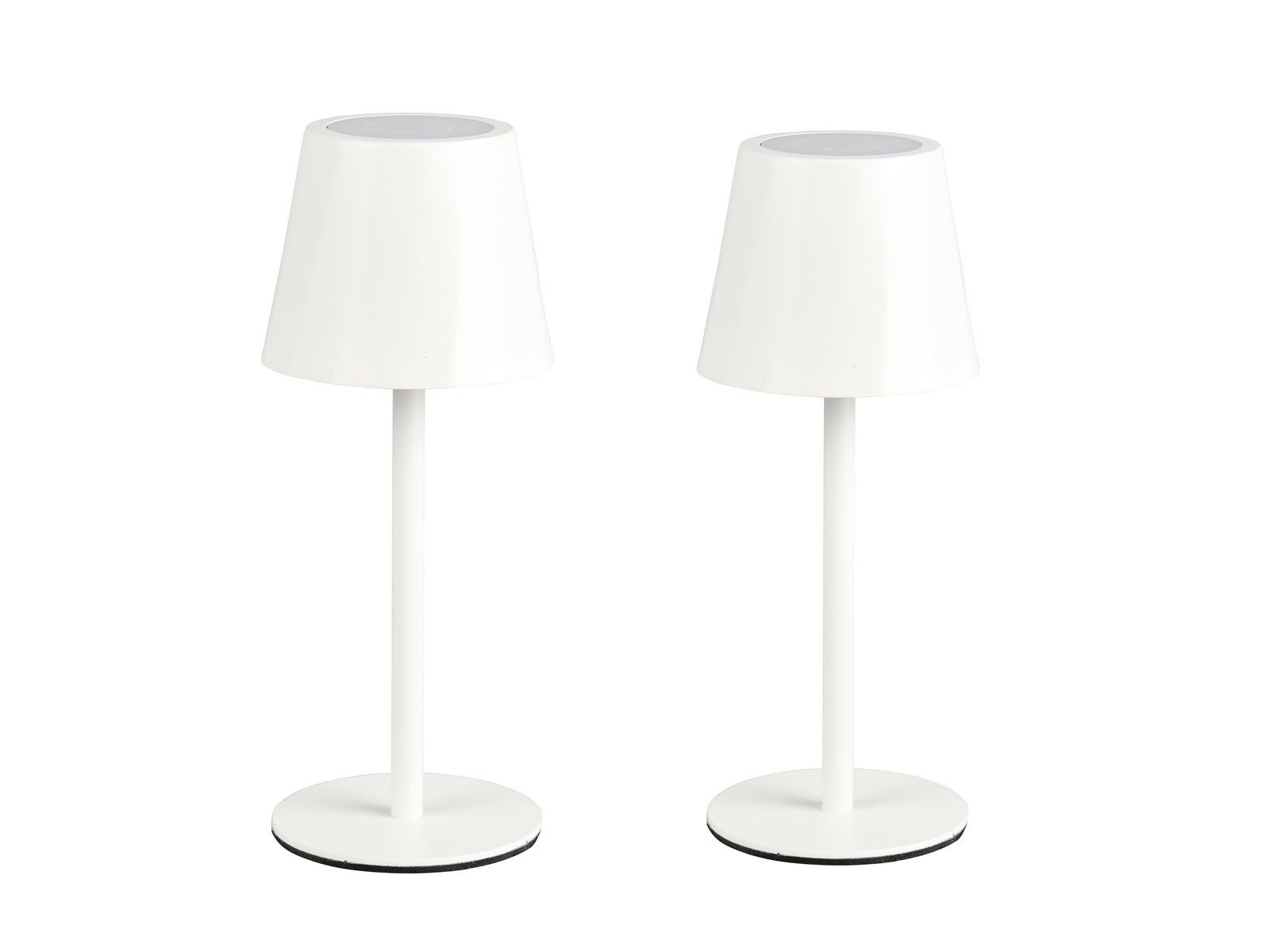 Reality Leuchten LED Außen-Tischleuchte, dimmbar, LED fest integriert, Lichtfarbe Warmweiß bis Tageslicht einstellbar, 2er SET Outdoor USB Lampen Weiß, kabellos mit Akku, 21cm klein