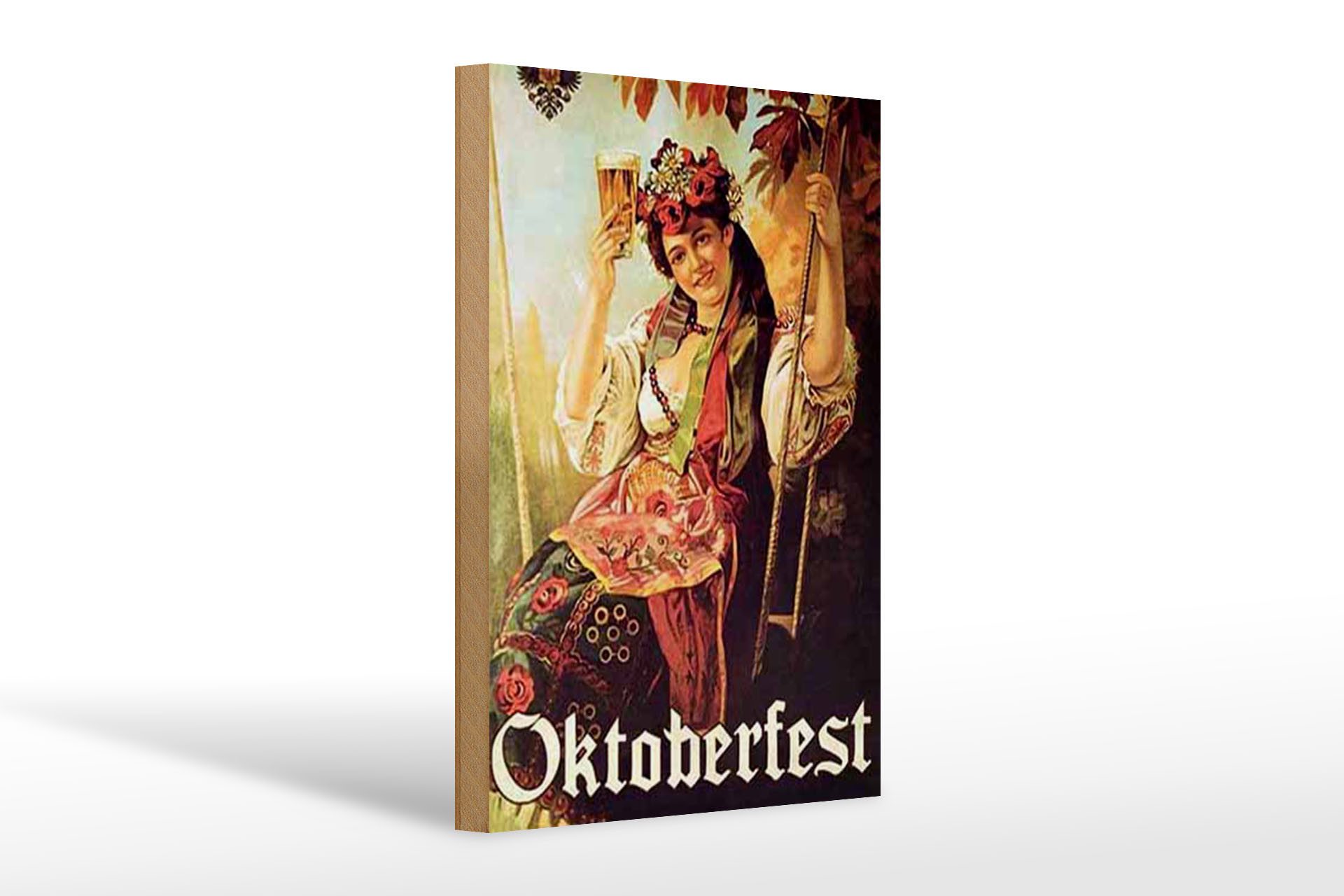 Holzbild Pin Up 20x30cm Oktoberfest Frau mit Bier
