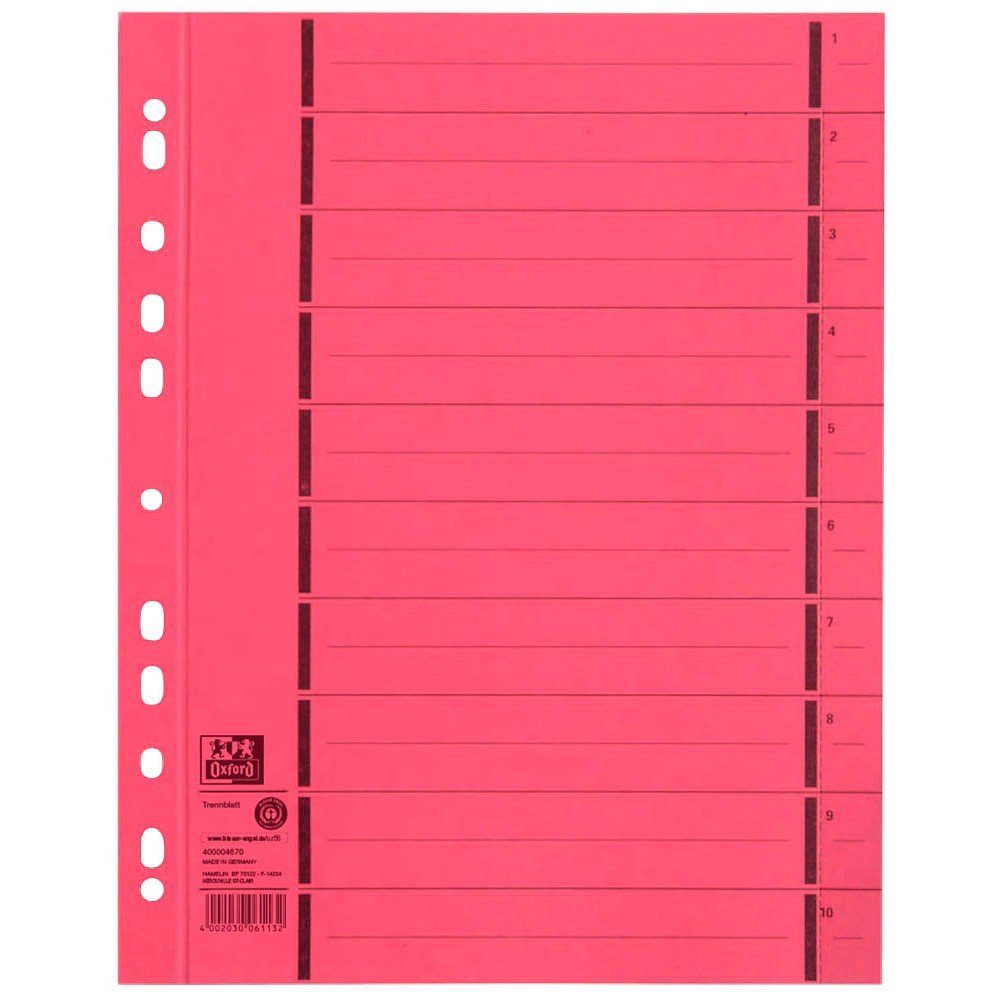 OXFORD Aktenordner 100 Trennblätter 1-10 liniert Kraftkarton A4 rot