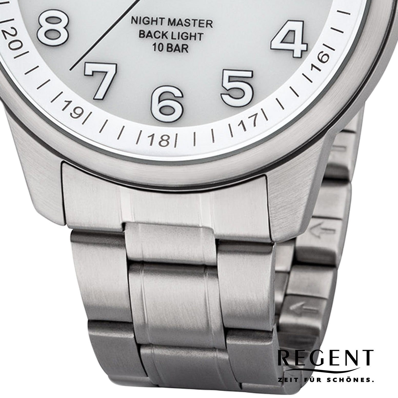 Regent Quarzuhr Regent Metallarmband rund, Metall F-1187 (ca. 41mm), Uhr groß Herren Herren Quarz, Armbanduhr