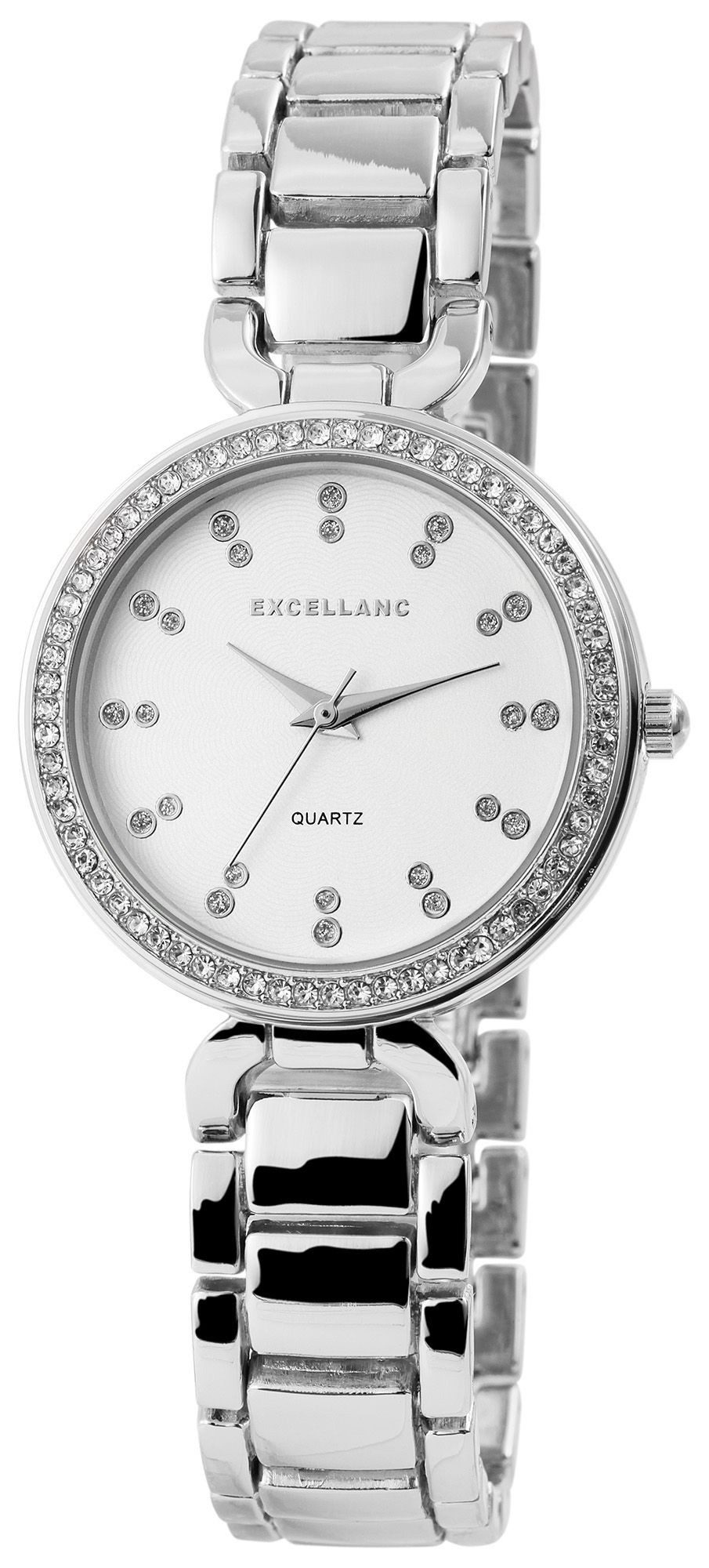 EXCELLANC Quarzuhr mit Metallarmband und Kristallbesatz, Damenuhr Metall