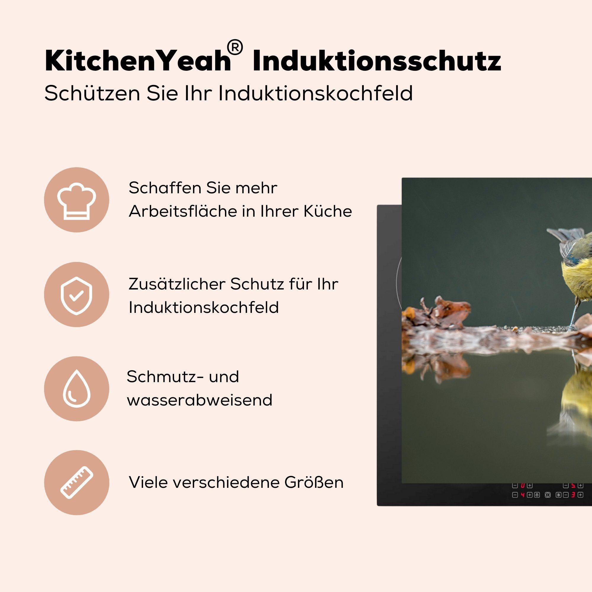 MuchoWow Herdblende-/Abdeckplatte Vogel Induktionskochfeld 81x52 küche, - für Schutz Ceranfeldabdeckung (1 Vinyl, Wasser die cm, - tlg), Spiegelung