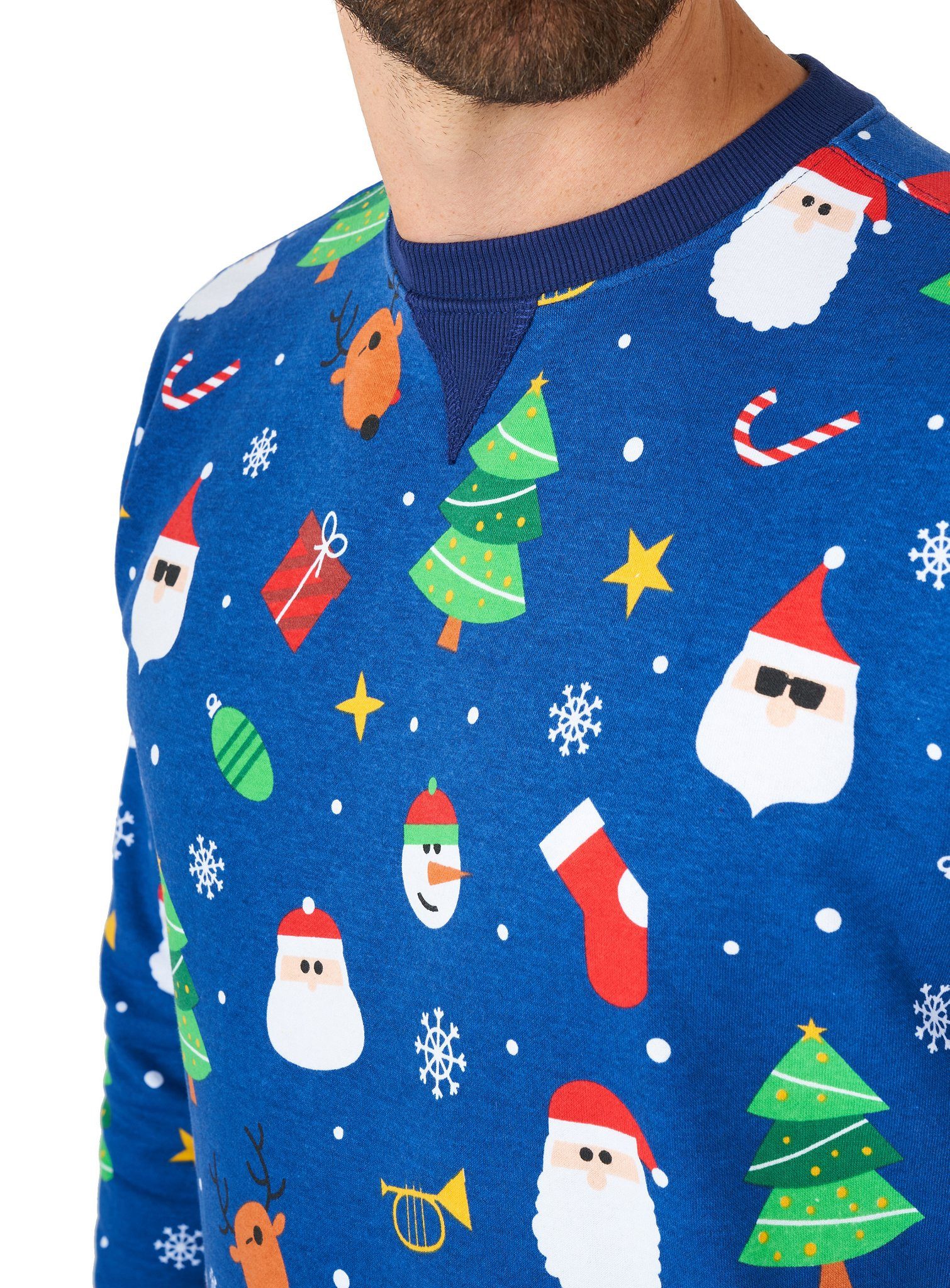 Opposuits Kostüm Festivity Blue Pullover, Bedruckter Weihnachtspulli - aber in cool!