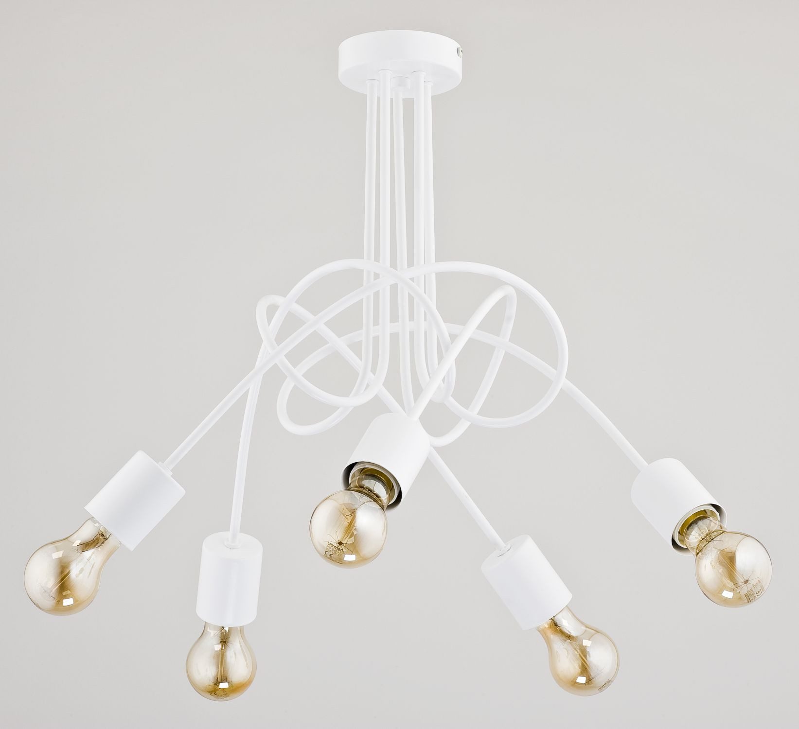Licht-Erlebnisse Deckenleuchte KALMAR, ohne Leuchtmittel, Metall 50 cm breit Weiß 5-flammig für E27 Retro
