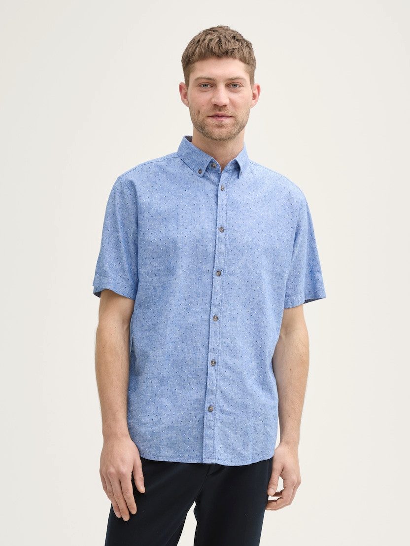 Tom Tailor Herren Kurzarm Hemd PRINTED COTTON LINEN SHIRT - Regular Fit günstig online kaufen