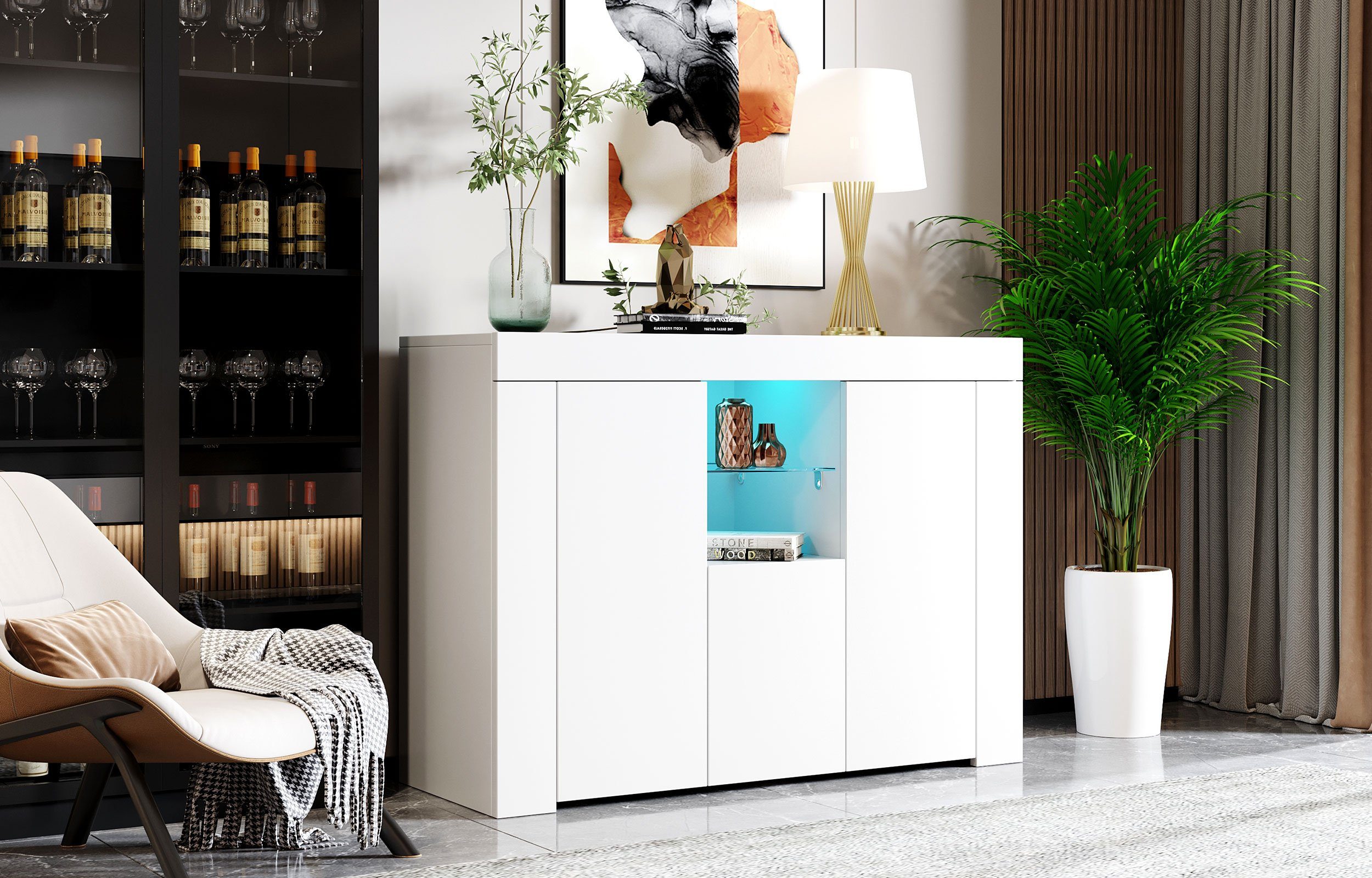 Merax Sideboard, hochglanz Front mit LED,Kommode mit Fernbedienung,Antichte