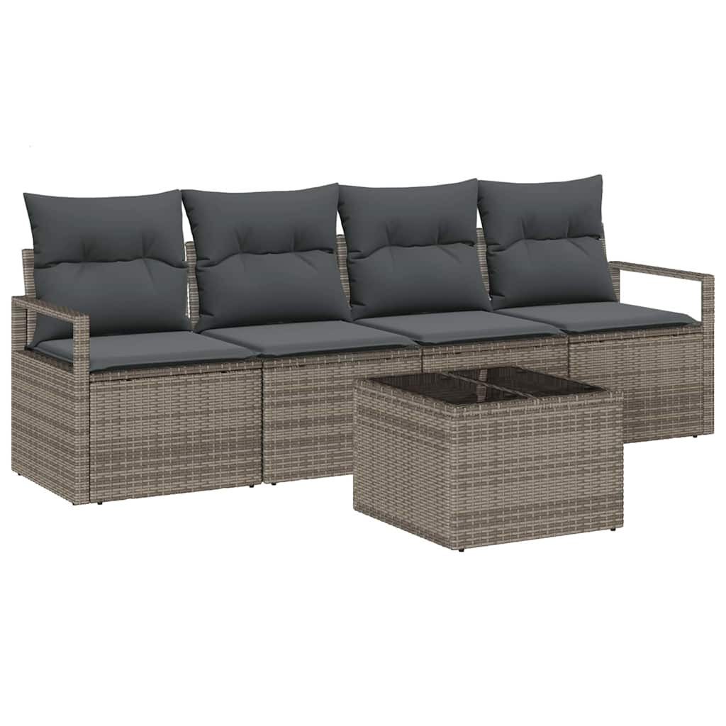 vidaXL Loungesofa Sofa Set mit Kissen 5 pcs Grau Poly Rattan, 5 Teile