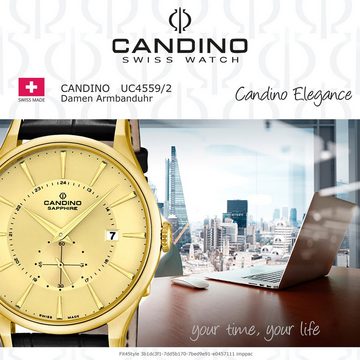 Candino Quarzuhr Candino Damen Quarzuhr Analog C4559/2, (Analoguhr), Damen Armbanduhr rund, Lederarmband schwarz, Elegant