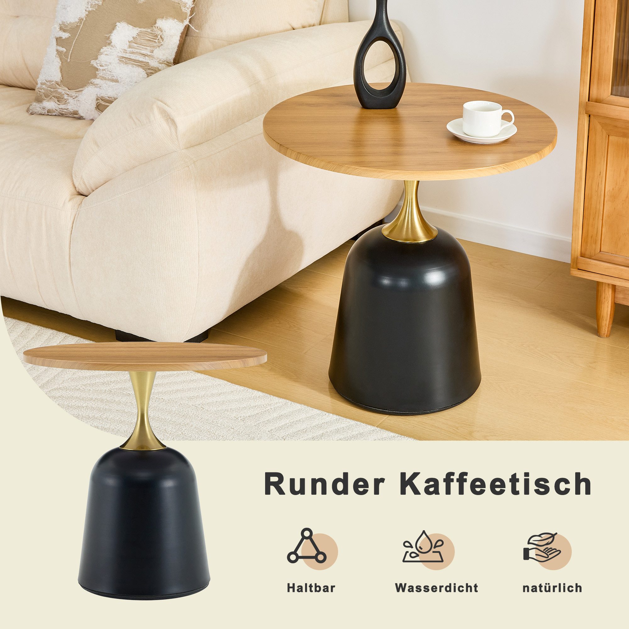 i@home Couchtisch runder Beistelltisch mit Metallgestell (1-St), 60 cm Nordischer Beistelltisch – in nur 20 Min. aufgebaut