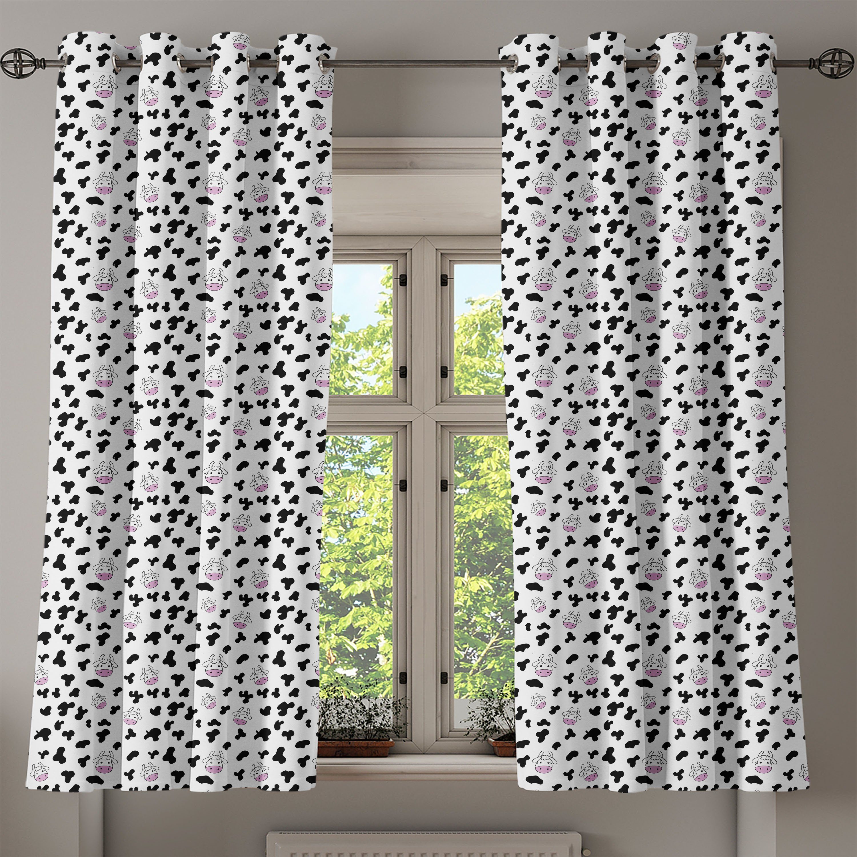 Wohnzimmer, Kuh-Druck 2-Panel-Fenstervorhänge Tierhaut Schlafzimmer Dekorative Gardine für Abakuhaus, Entwurf