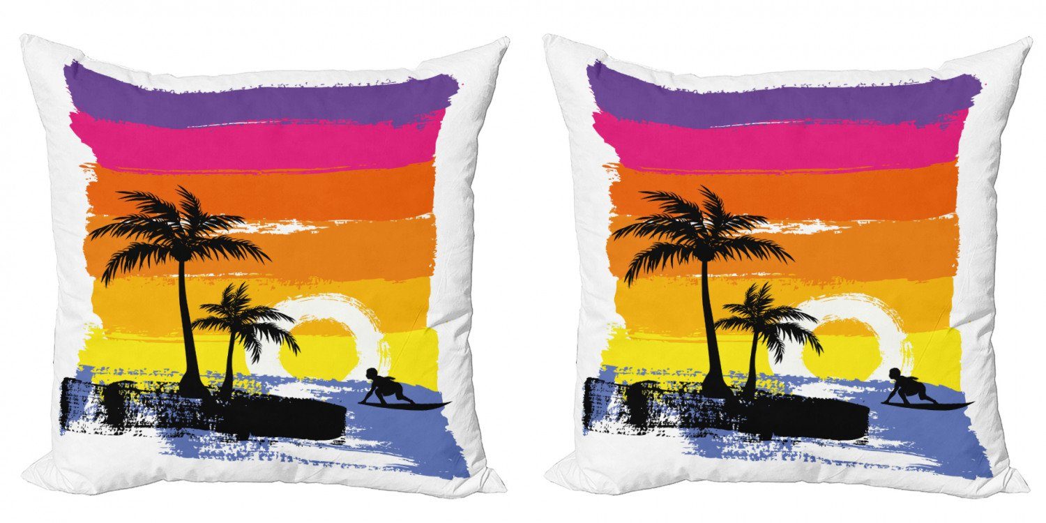 Tropical Reite Welle Doppelseitiger die Modern (2 Digitaldruck, Kissenbezüge Stück), Beach Accent Abakuhaus
