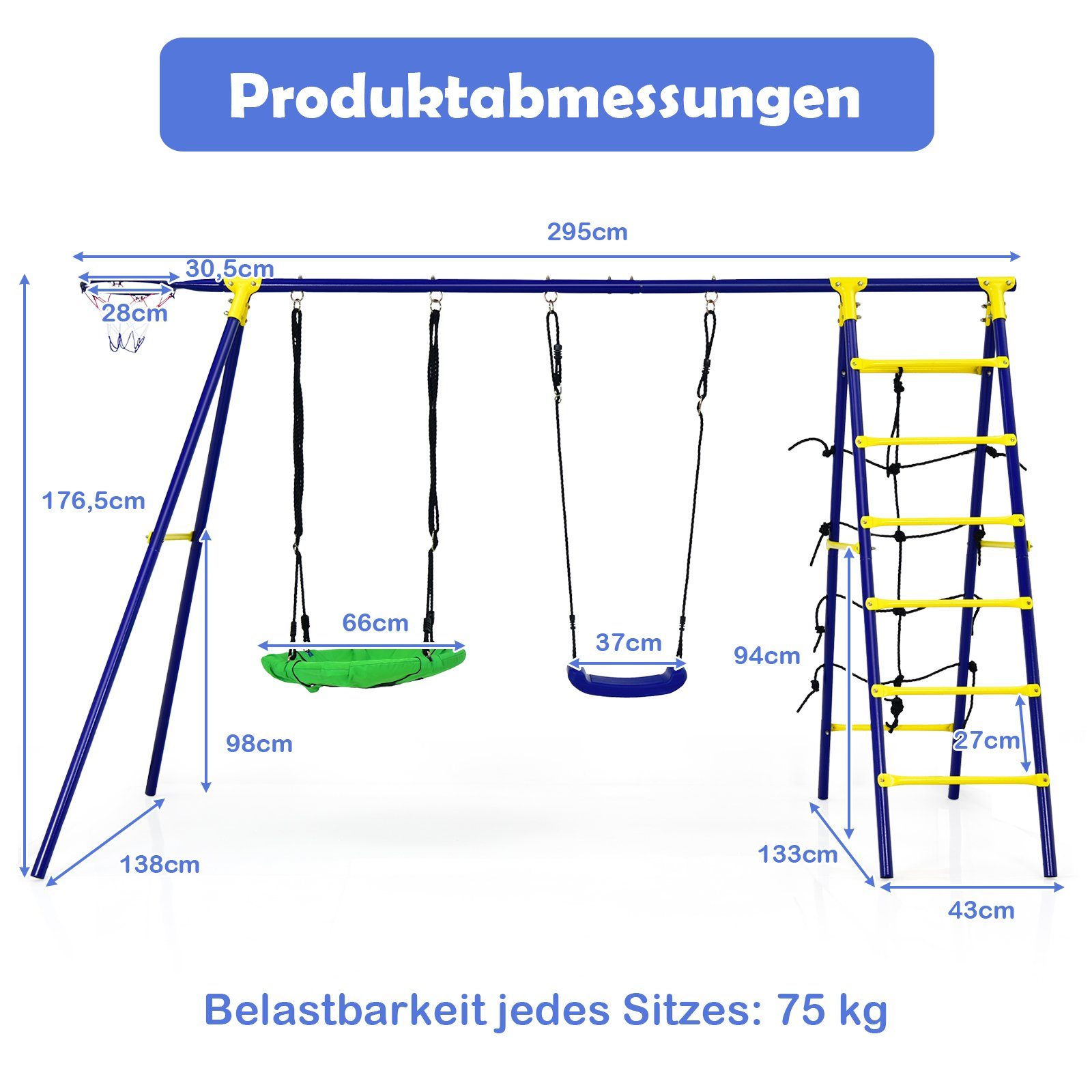COSTWAY Doppelschaukel Kinderschaukel, Schaukelgestell höhenverstellbar