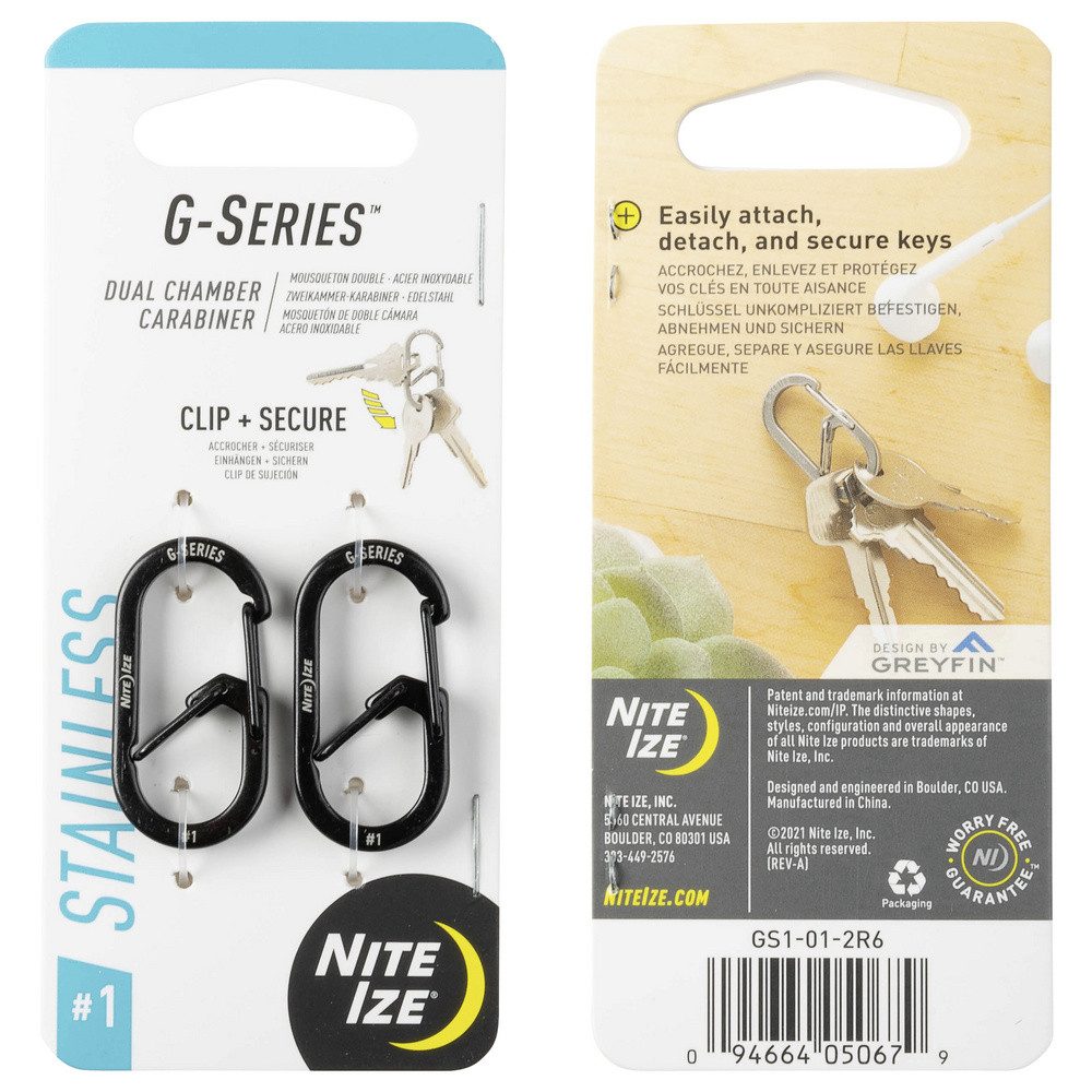 Nite Ize Schlüsselanhänger NITE Ize Schlüssel-Karabiner NI-GS1-01-2R6 Schwarz 2 St.